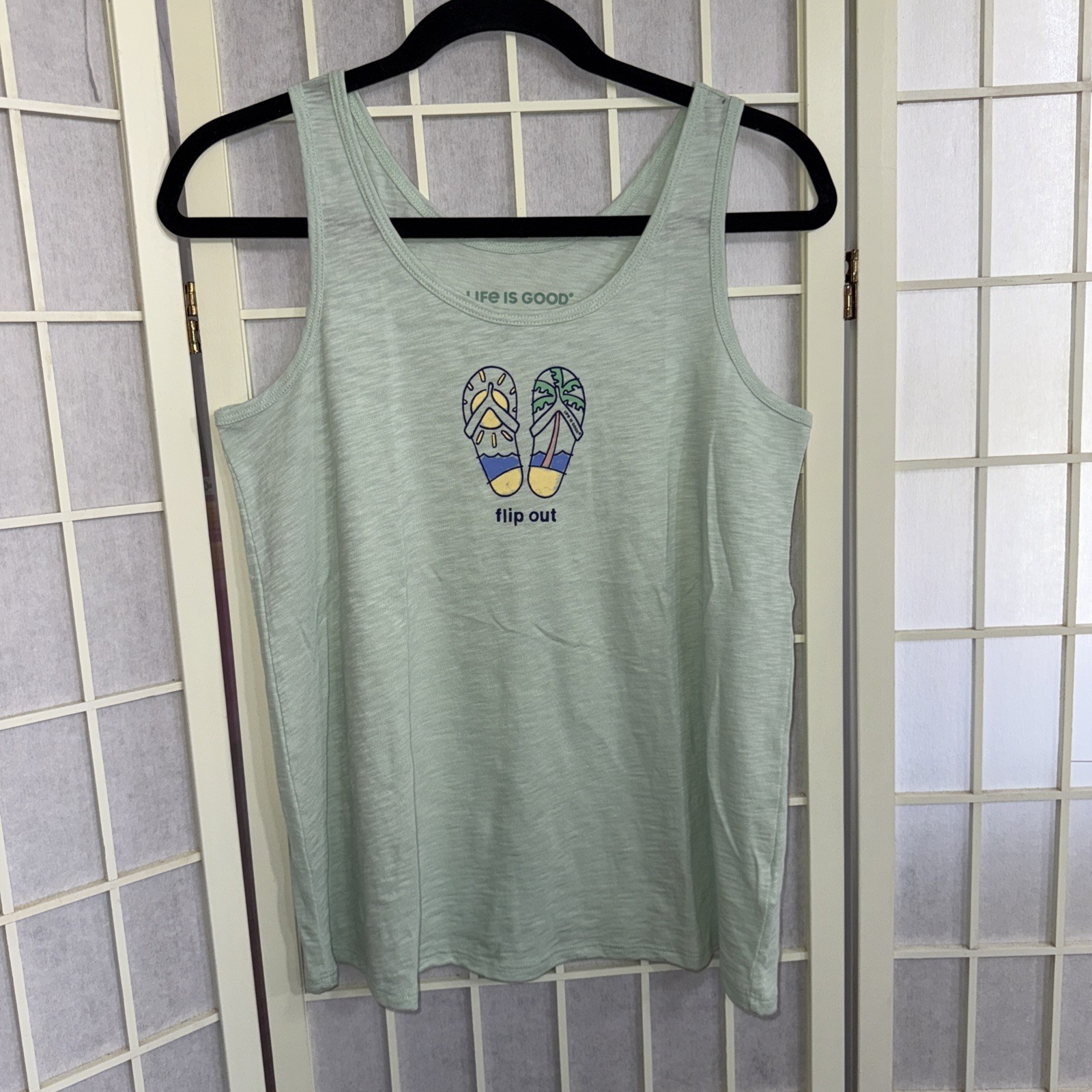 Life Is Good Blue Cotton Tank Top Flip Out Flop Graphic Tee Beach Outdoors XS