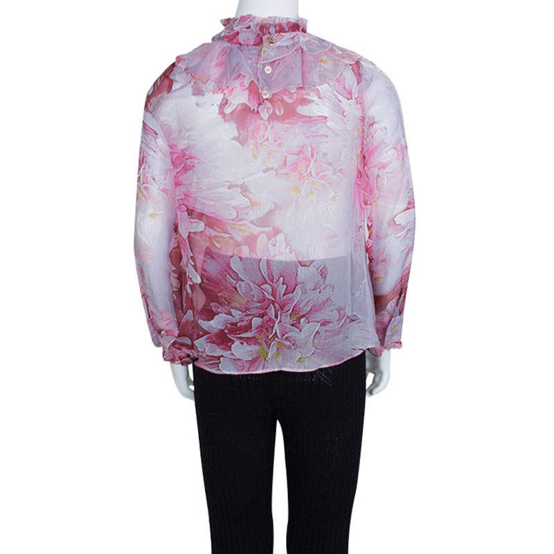 Roberto Cavalli Angels Pink Floral Printed Silk Ruffle Long Sleeve Top 6 Yrs