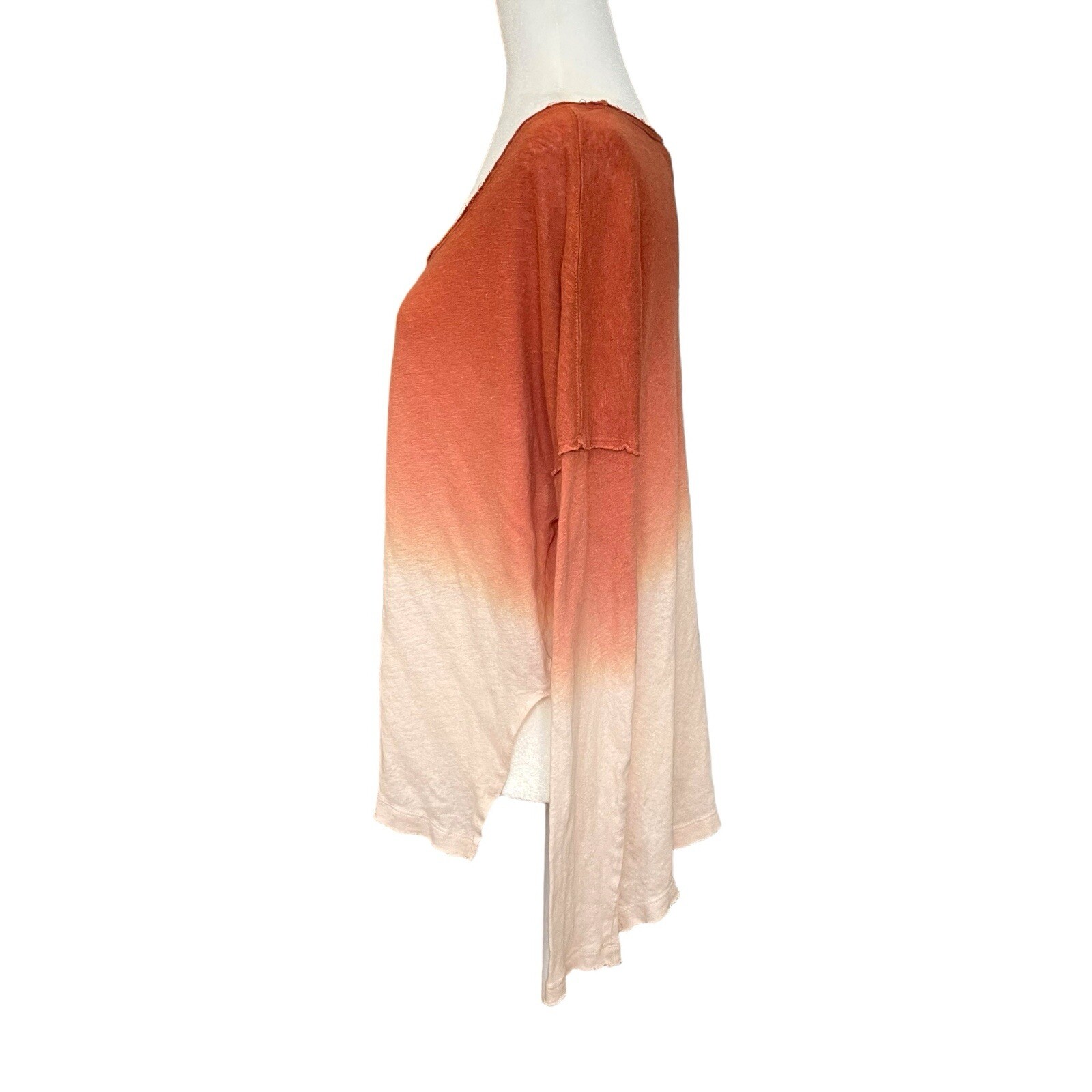 We The Free Free People Raw Edge Scoop Neck Ombre Top Orange Linen Blend P/S