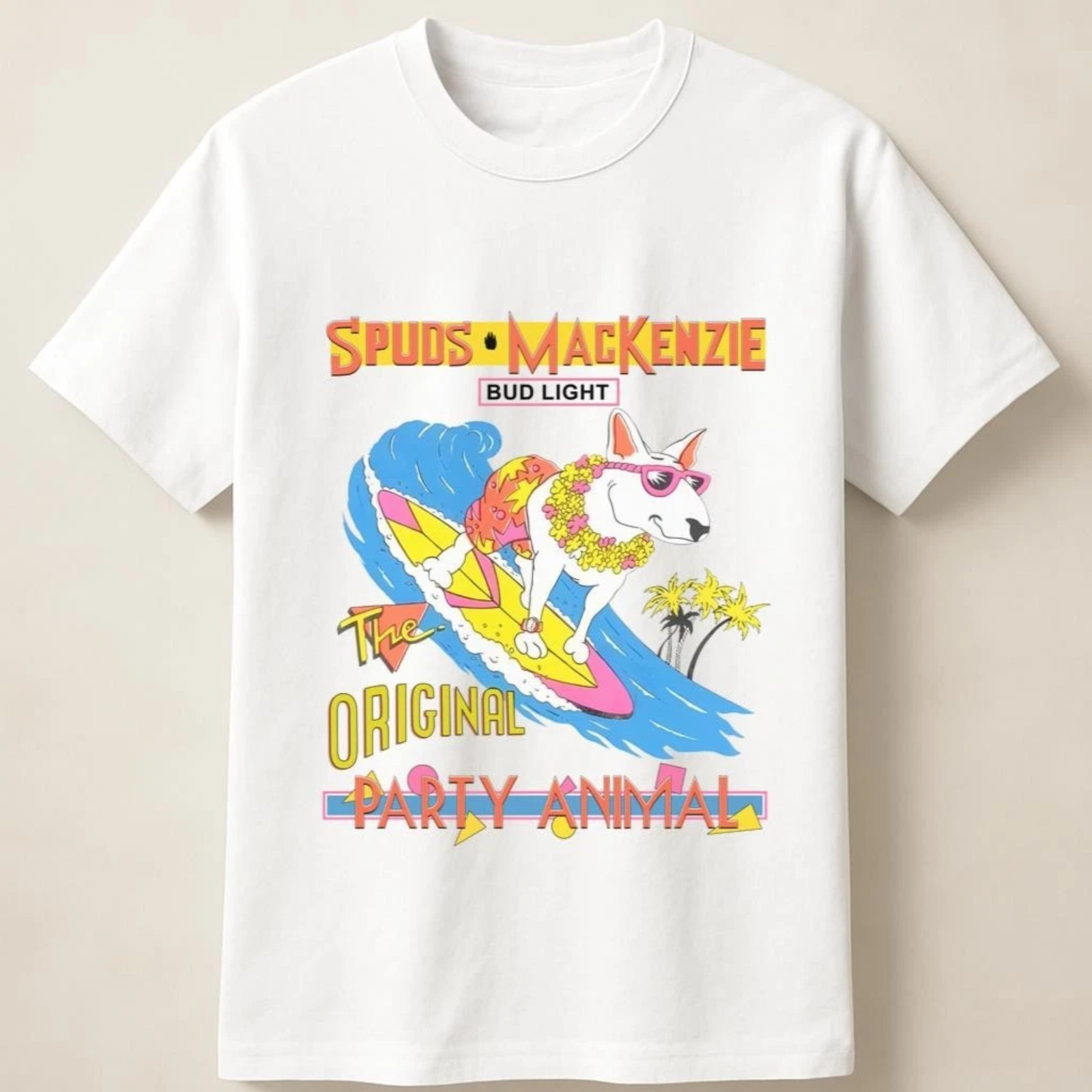 Spuds MacKenzie Bud Light Surfing Retro Party Animal Bold Graphic Unisex T Shirt