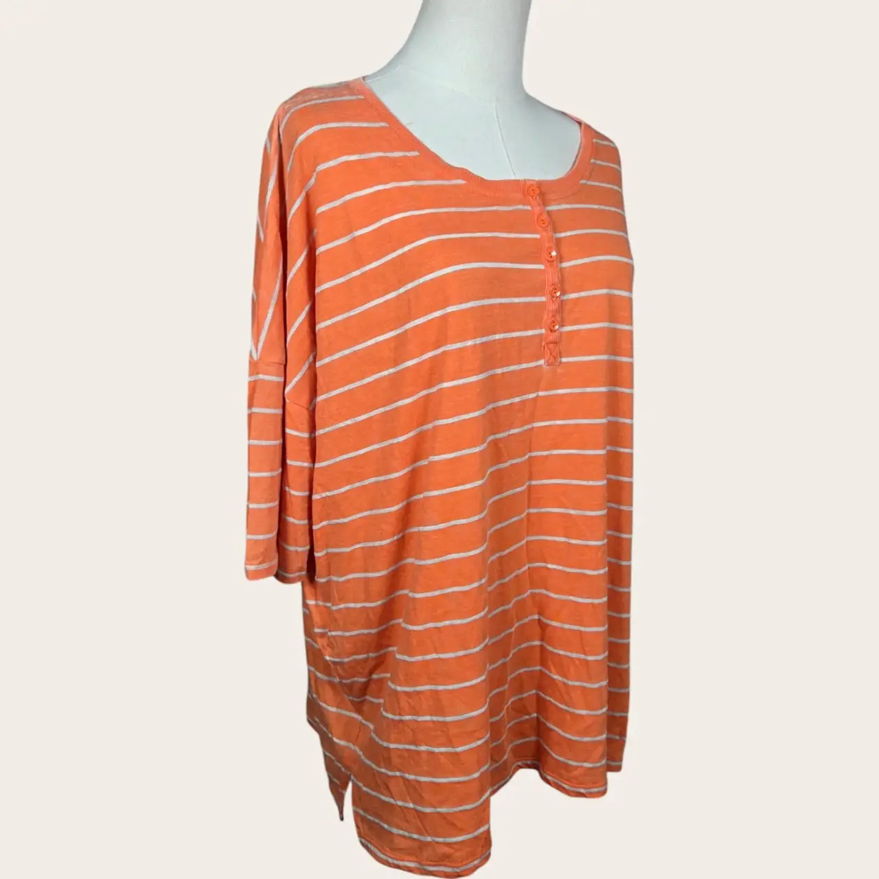 Bass Women’s XL Orange White Striped 3/4 Sleeve Henley Top