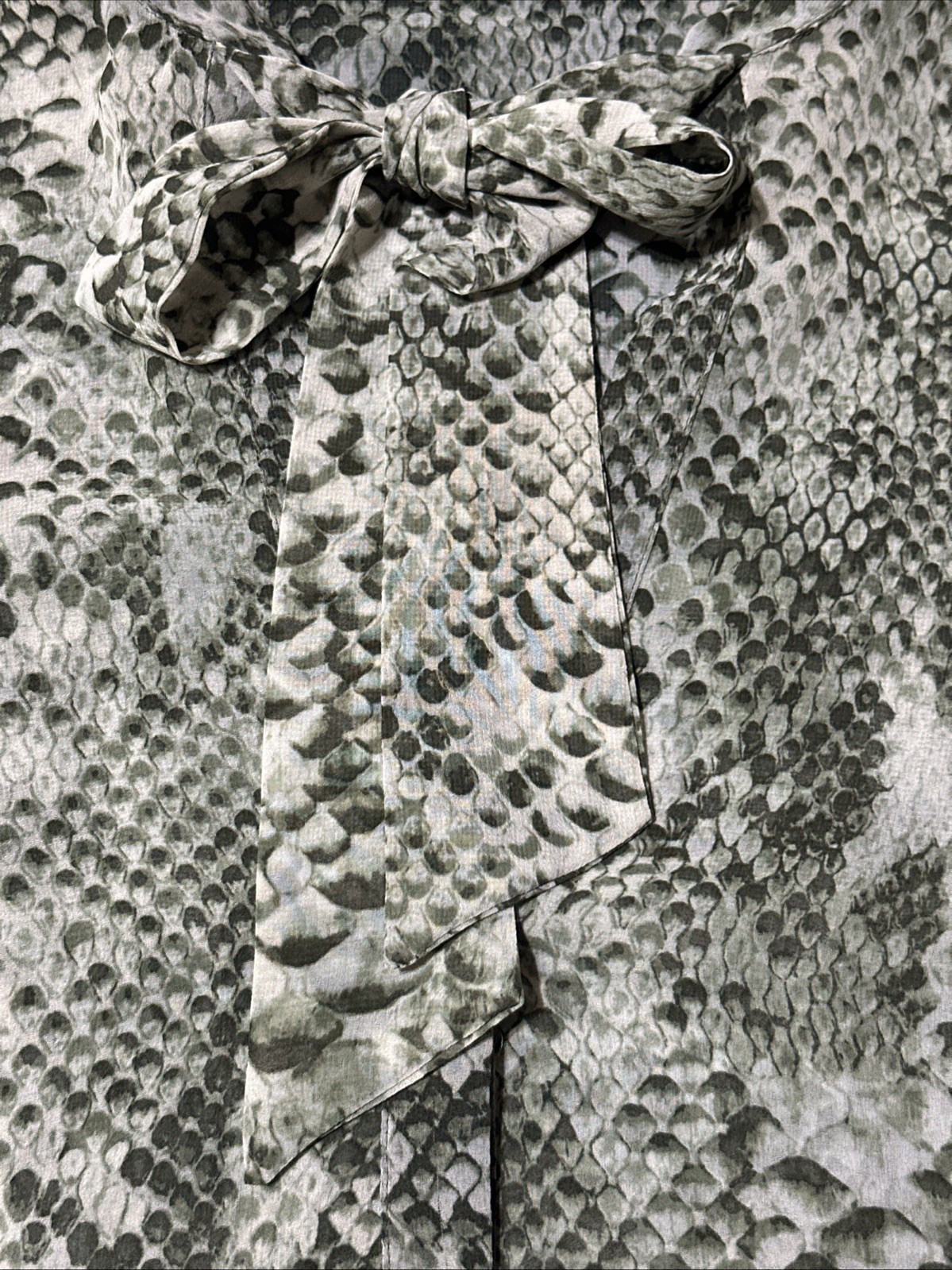Zara Women’s XS Snake Print Sheer Blouse W Tie Neck Lightweight Animal Print