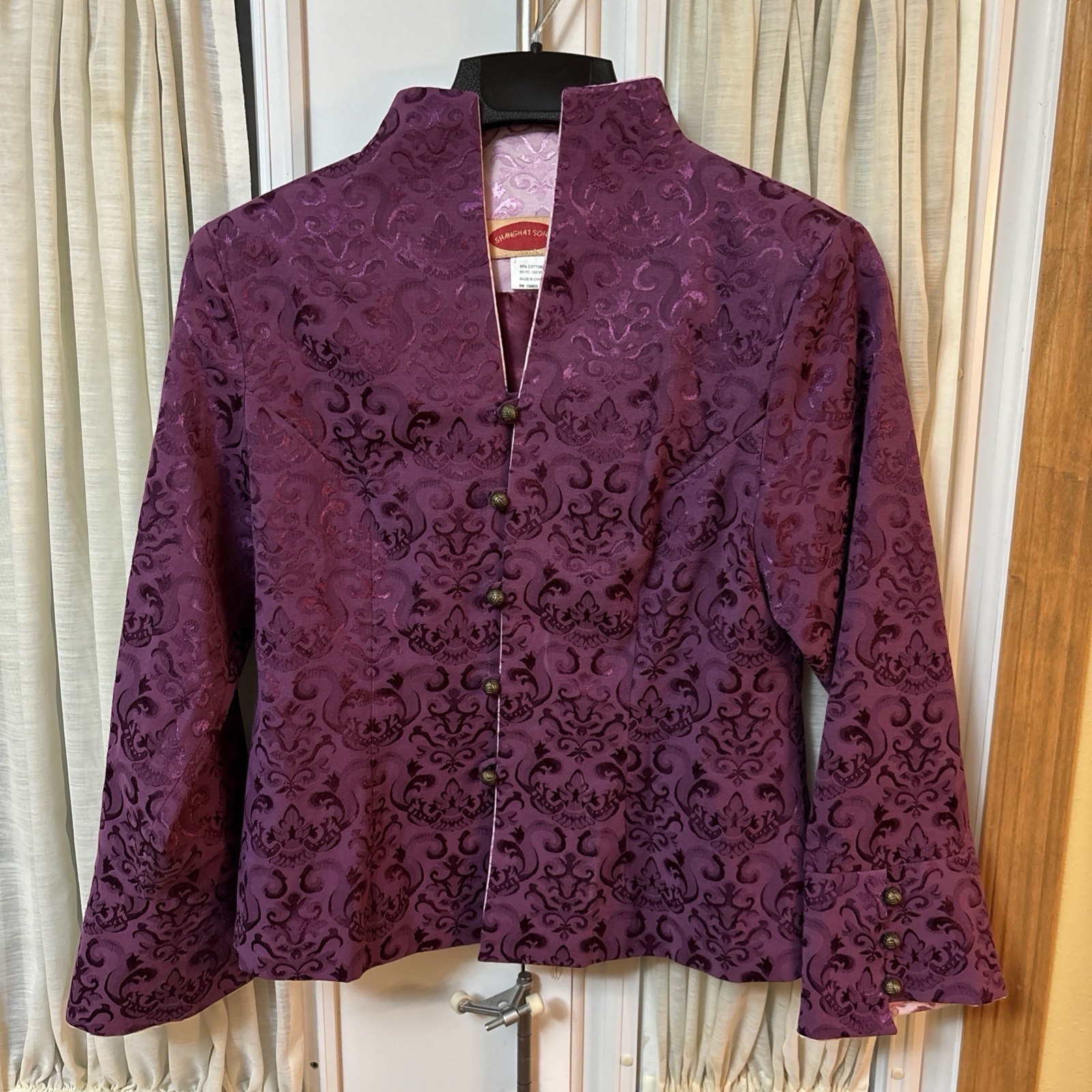 Shanghai SoHo Women’s Purple Brocade Asian Inspired Blouse / Blazer Size Med