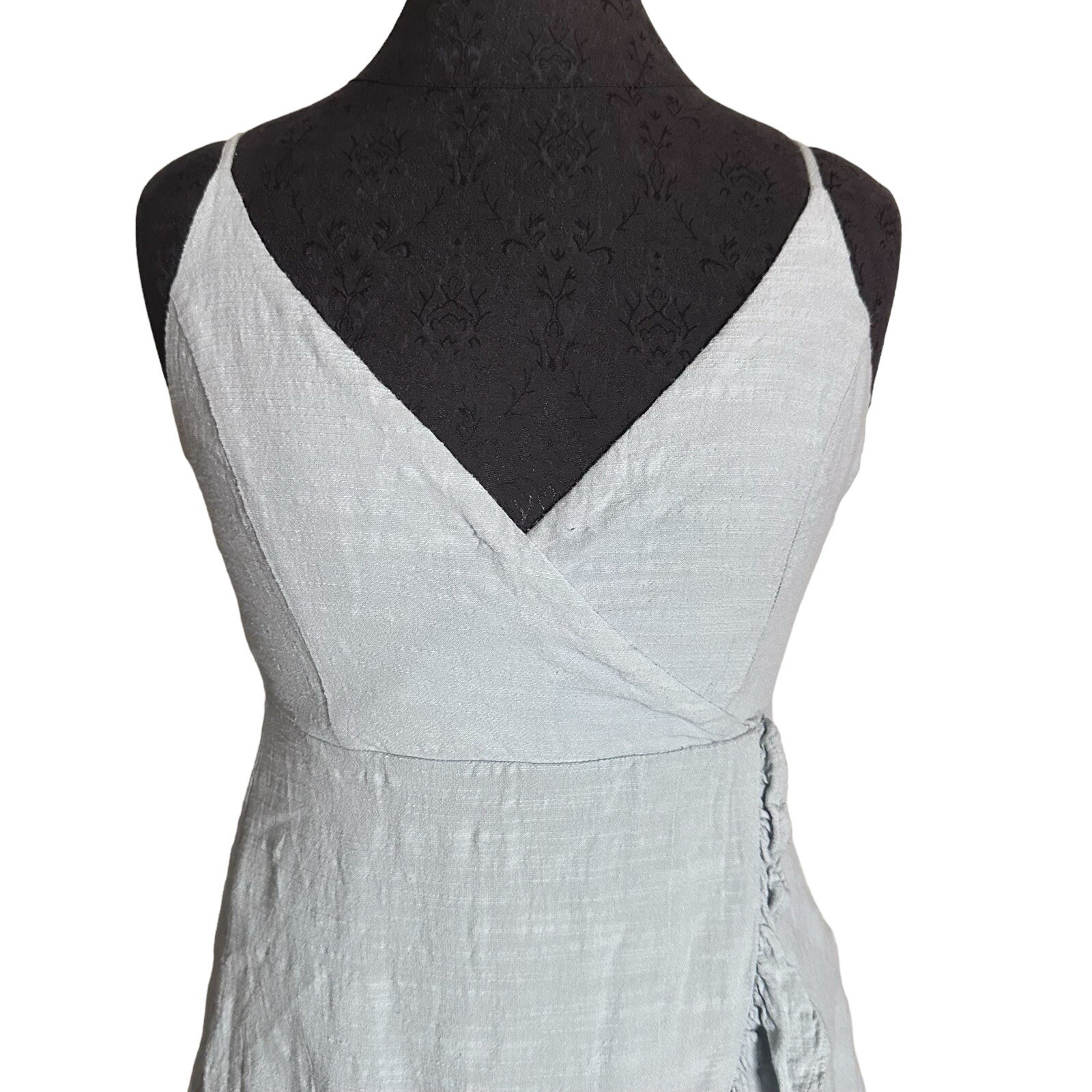 Lottie Moss Linen Tank Blouse Small Light Blue Faux Wrap Top Peasant Boho Chic