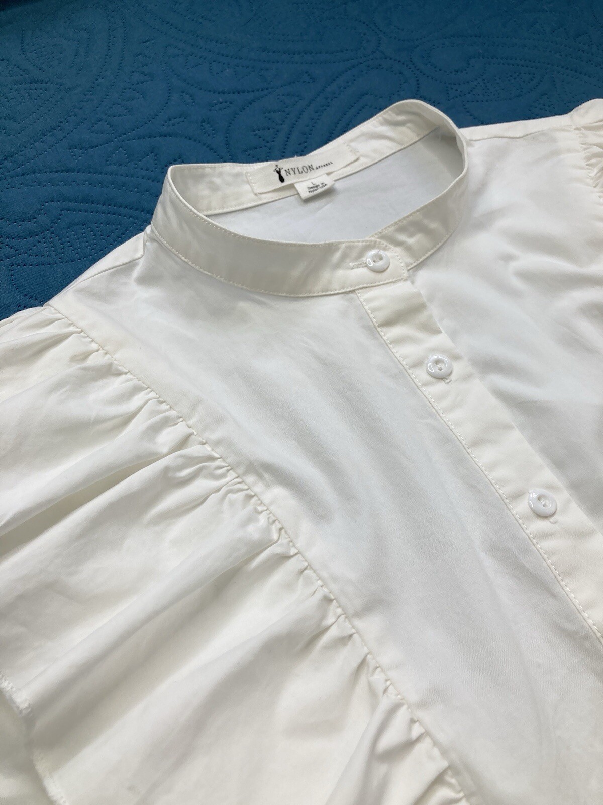 Nylon Apparel USA Ruffle Button Up Blouse Ivory Size Large