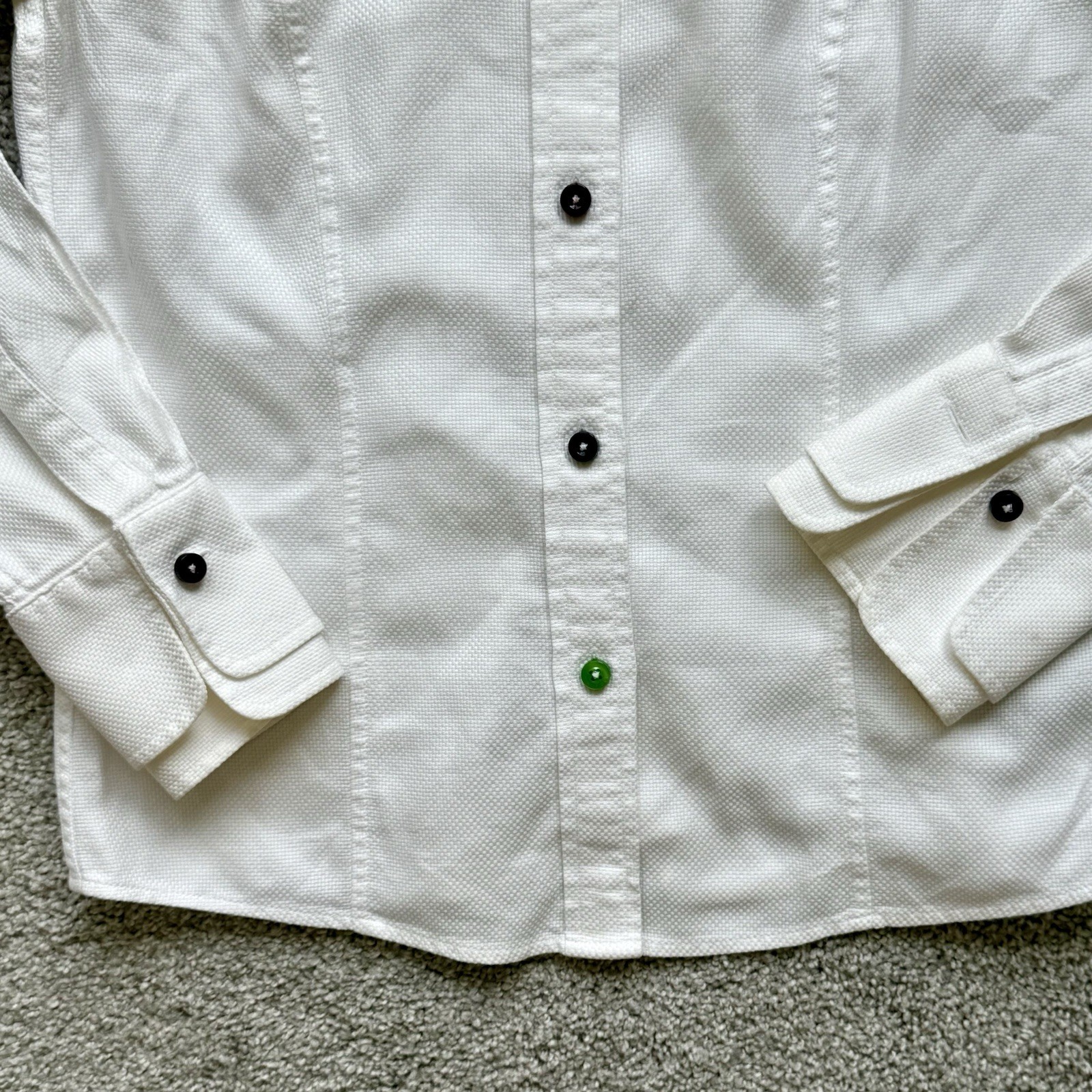 Vintage 2004 Hilfiger White Textured Multi Color Button Front Shirt Blouse Y2k 4