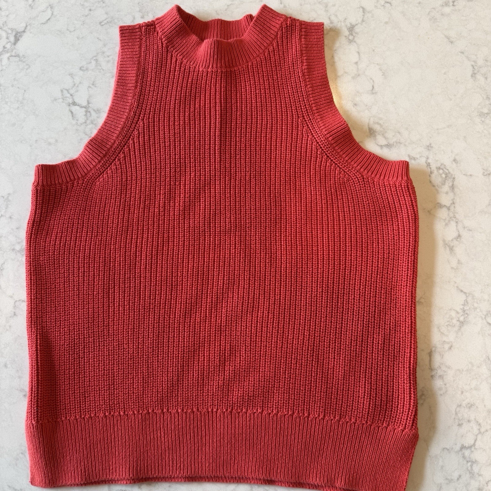 525 America High Crewneck Cotton Tank Cherry Hibiscus Red Knit Vest Womens M