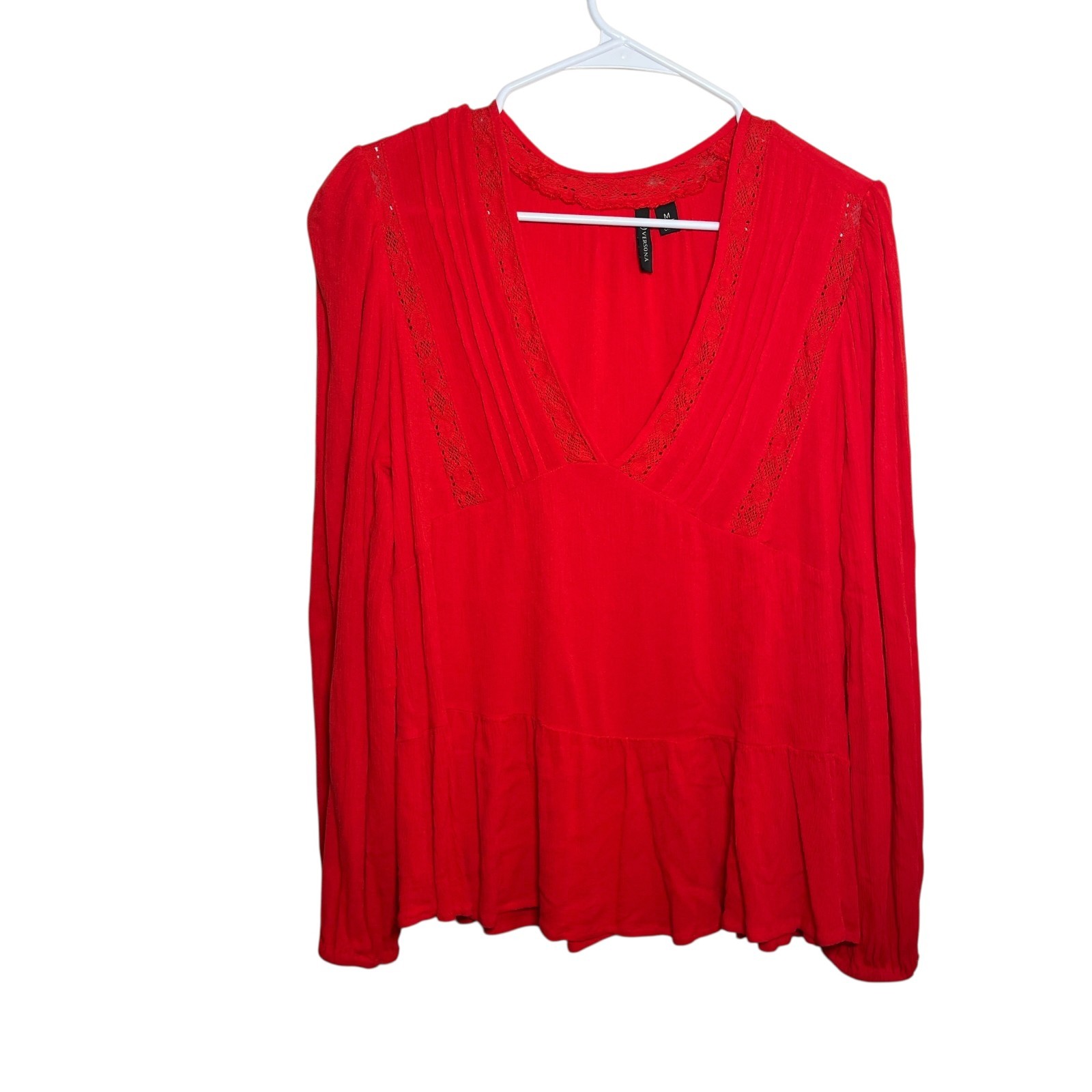 Versona Blouse Women’s Medium Lace Long Sleeve Boho Casual Pleated Top Shirt