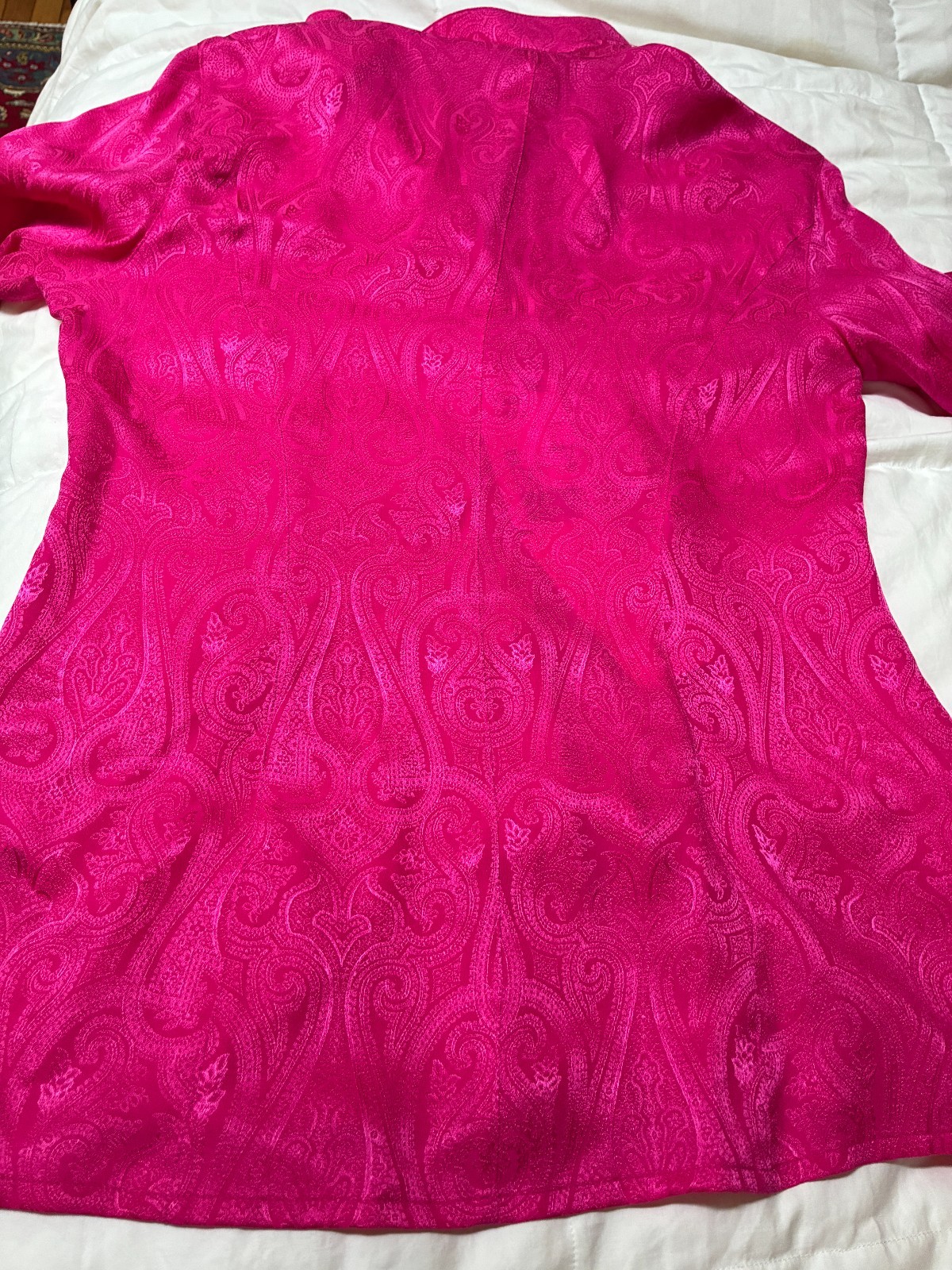 $800 ESCADA SILK BLOUSE IN FUCHSIA FRENCH CUFFS RUFFLED FRONT 36 S-M GERMANY