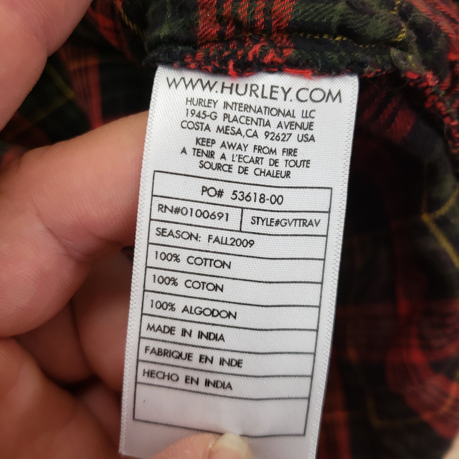 Hurley Shirt Womens Extra Small Red Plaid Tank Top Button Front Sleeveless Surf