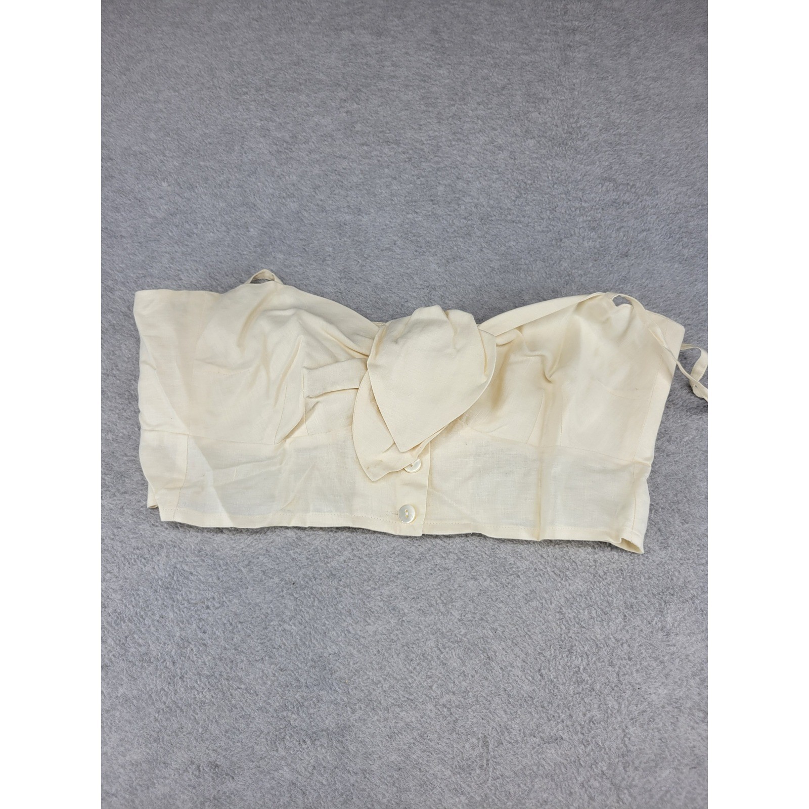 Jaeger Womens Ivory 100% Linen Button Front Tie Bandeau Top Made in UK Large