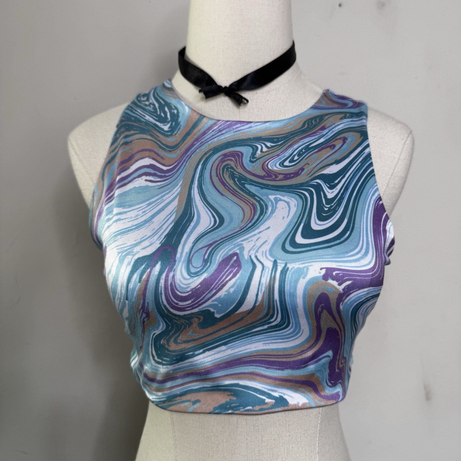Vintage Y2K Swirl Crop Tank Top Cosmic Festival Rave Hippie Indie Girlcore XS
