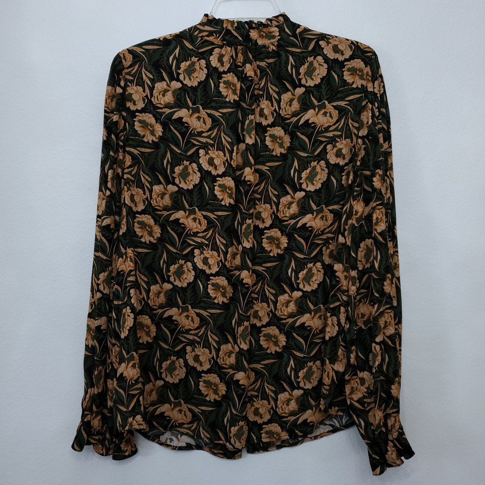 Gibson & Latimer Dark Floral Print Ruffle Collar Split V-Neck Peasant Top XL