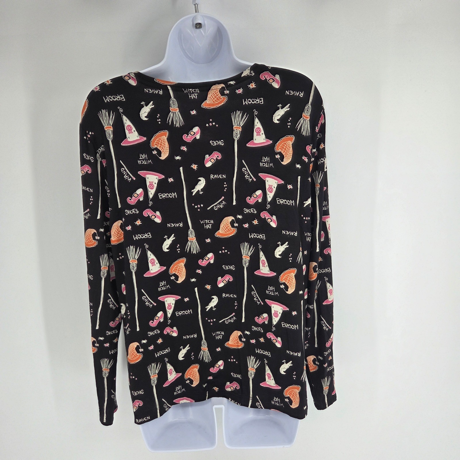 Celebrate Together Womens XL Halloween Witch Print Long Sleeve Top Black Spooky
