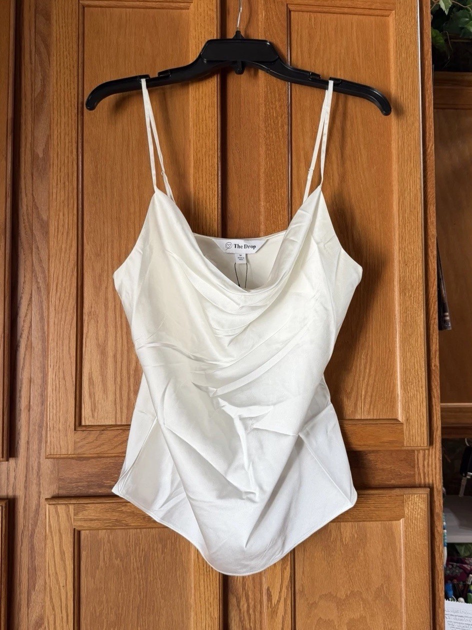 NWT The Drop Women’s Christy Cami Top Cowl Neck Satin Ivory Medium