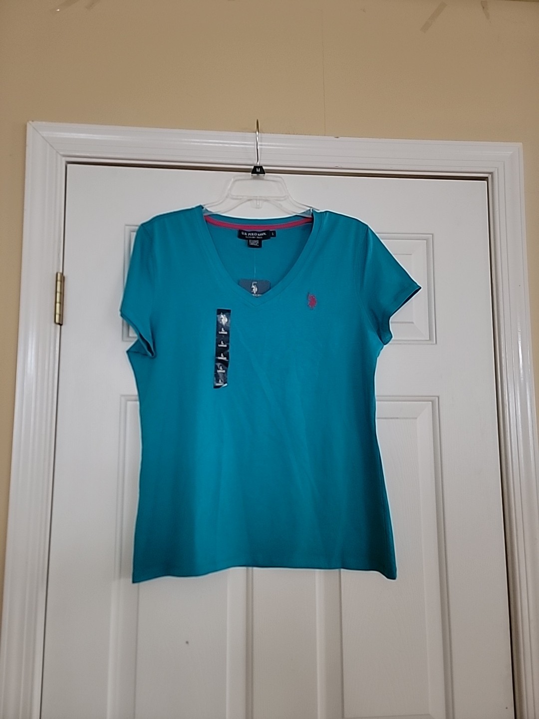 NWT U.S. Polo Assn. Sz L Blue Womens Regular Fit V-Neck T-Shirt
