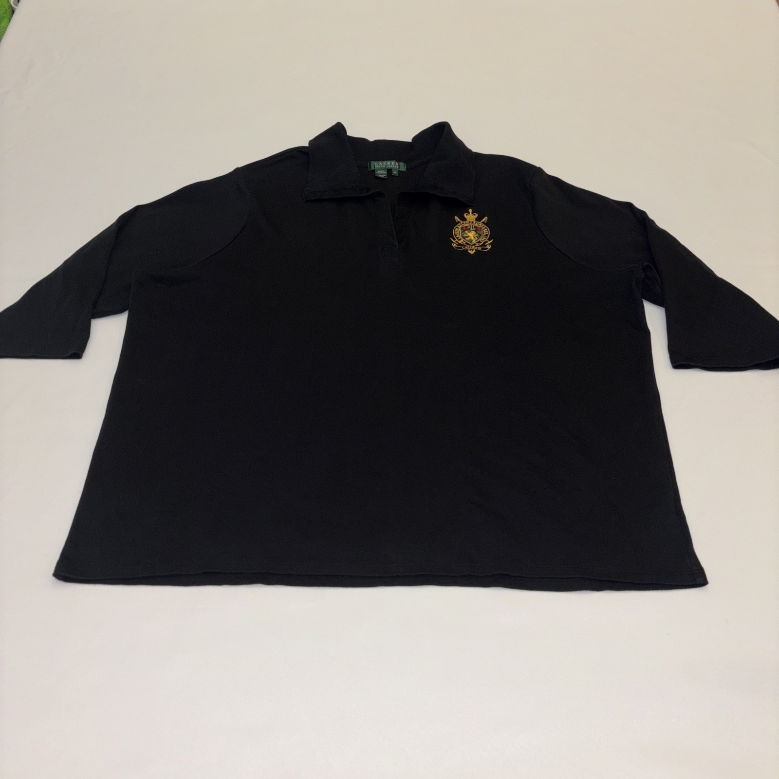 LAUREN RALPH LAUREN 2/3 sleeve POLO SHIRT WOMEN GOLD CREST & CROWN size 3X