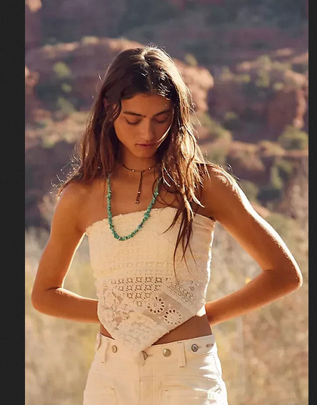 Free People FP One Raya Lace Bandana Top Cropped Smocked Strapless Summer New S