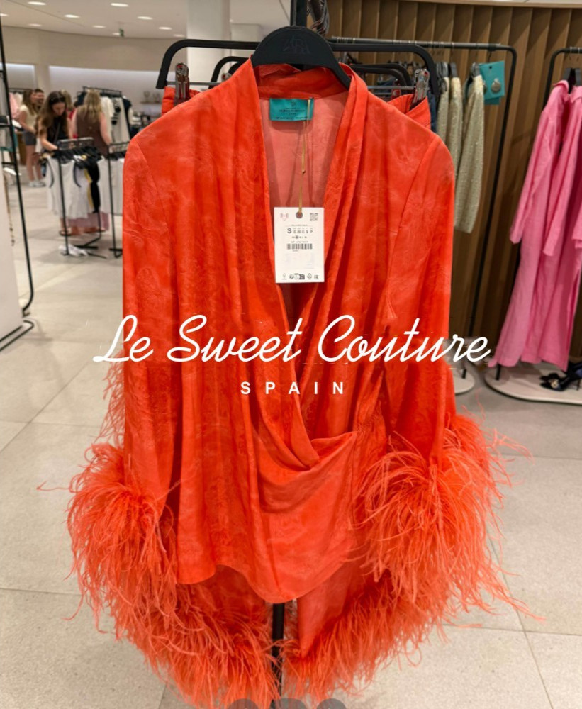 ZARA WOMAN SS26 NWT MARISA BERENSON FEATHER WRAP SHIRT RED ORANGE 4786/120/675