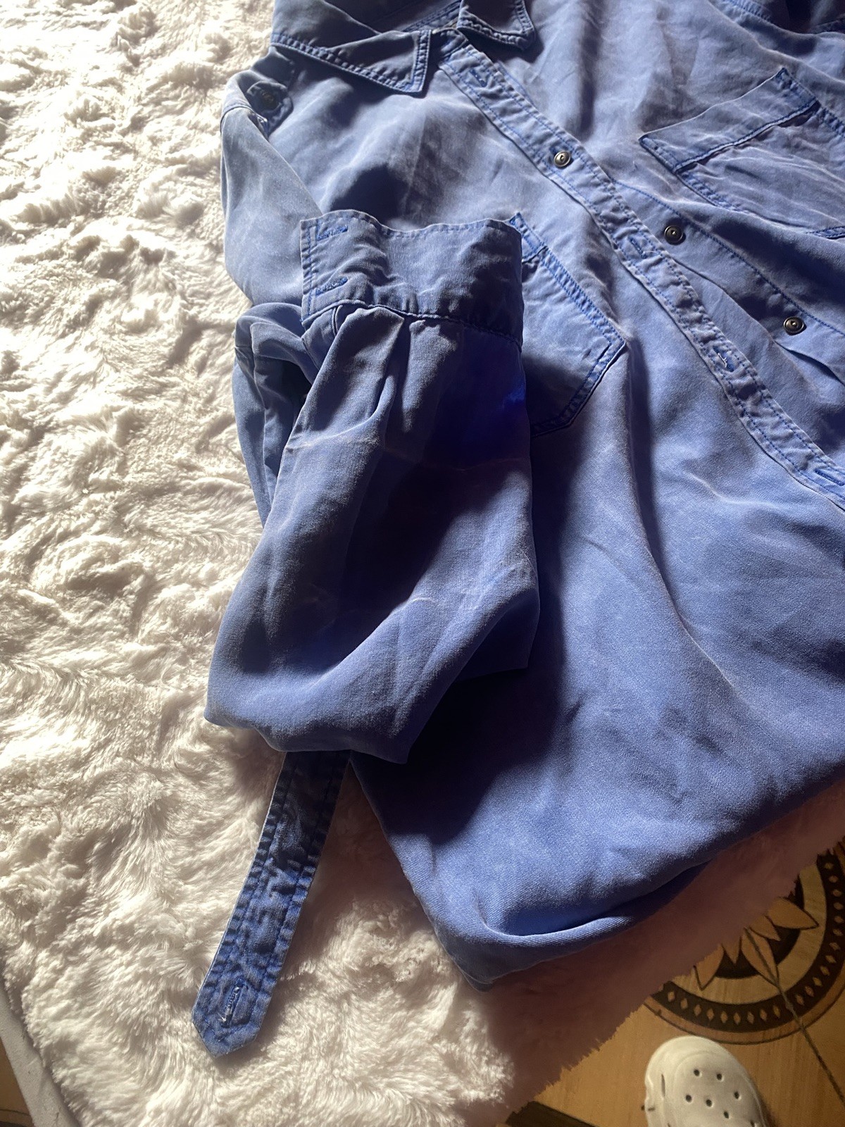 Express Boyfriend Chambray M Denim Shirt Womens Button Down Blue
