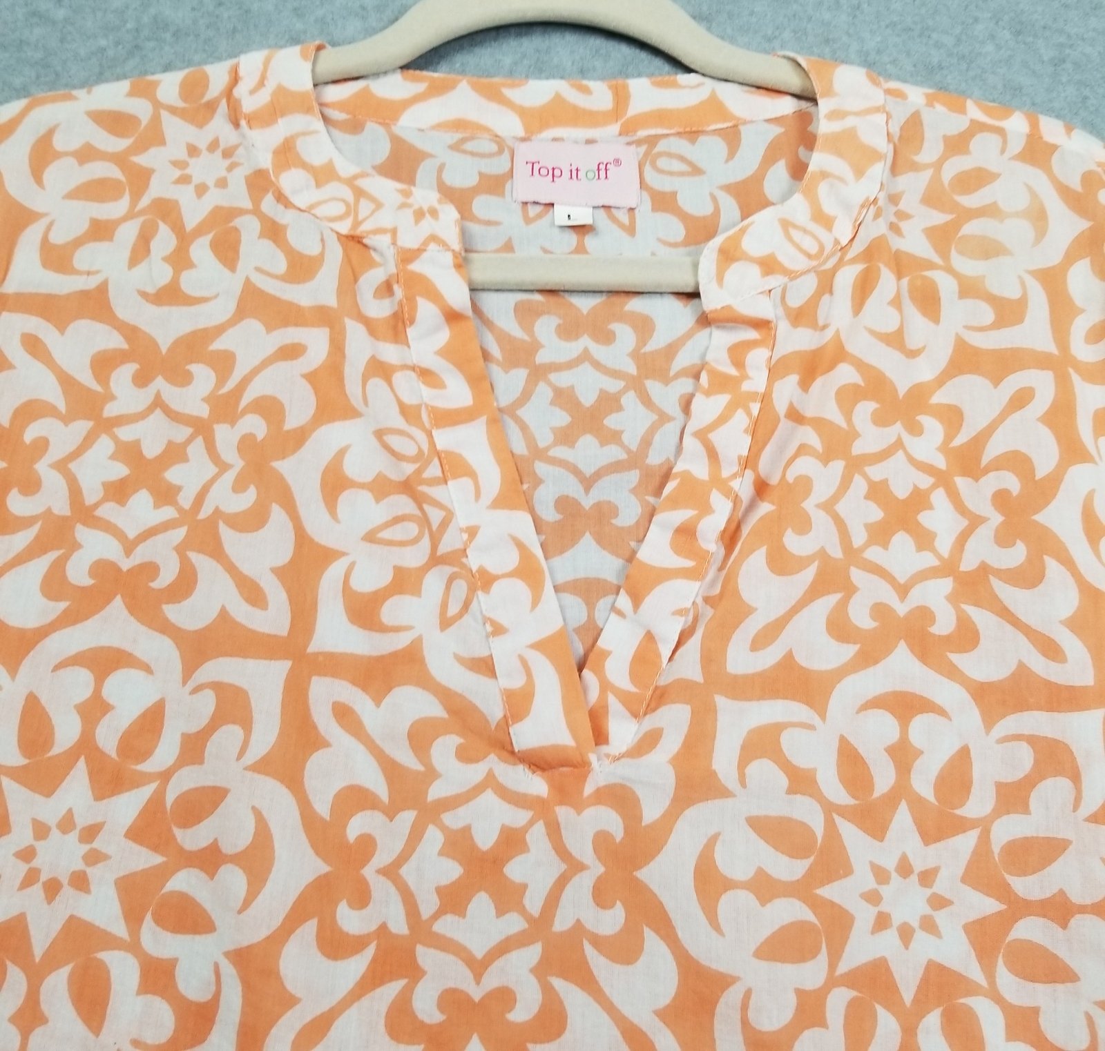 Top it Off Tunic Top Women’s Large L Tidal Wave Coral Reef Peach ¾ Sleeve Preppy