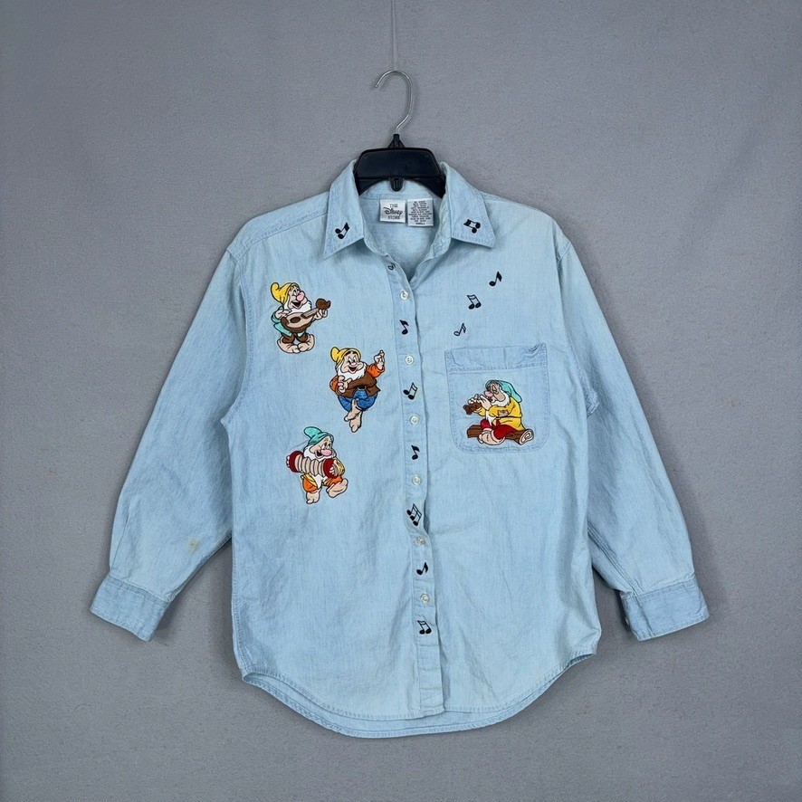 Vintage Seven Dwarfs Shirt Adult Small Blue Embroidered Vintage Disney Store