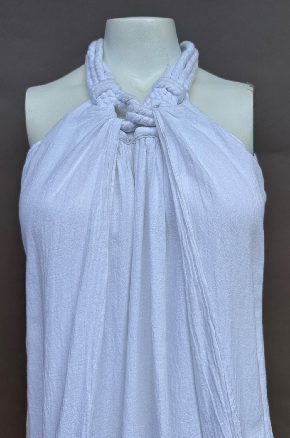 Giocam White Rope Halter Tunic Top Medium Peruvian Cotton Y2K Cottagecore Preppy
