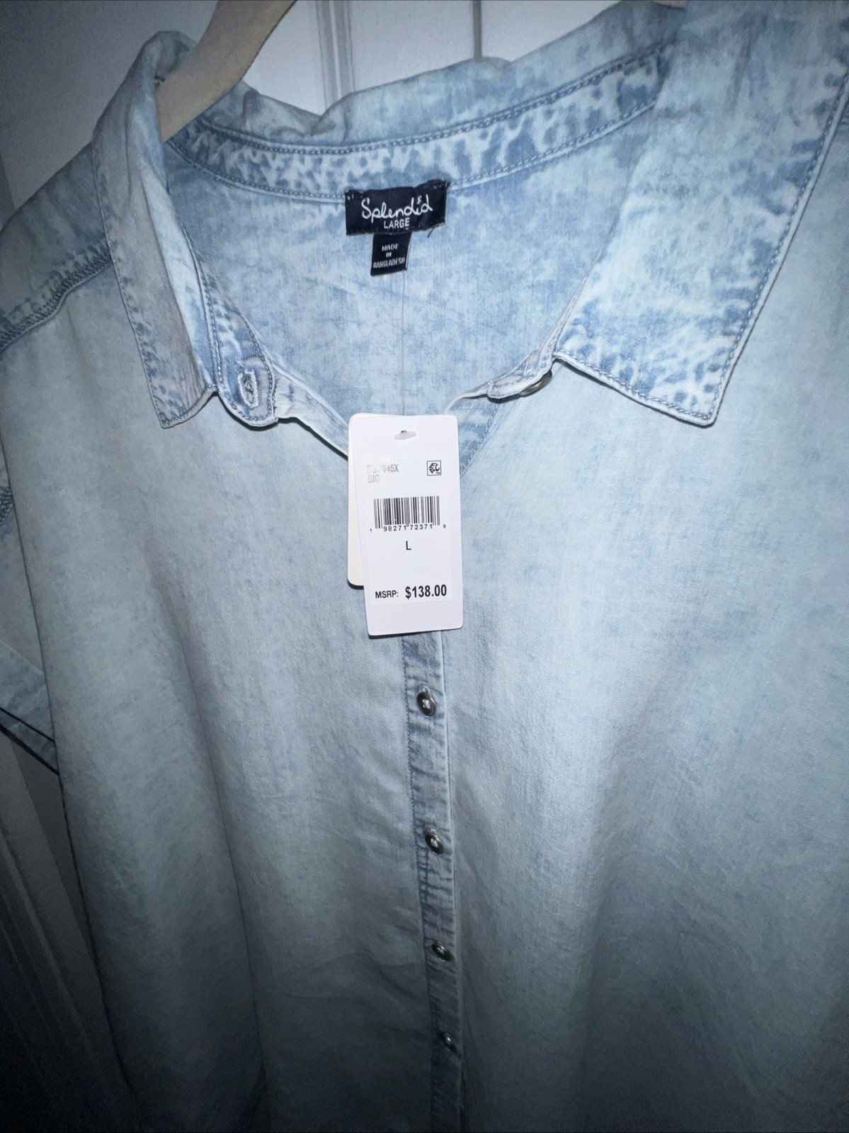 $138 NWT Splendid 100% Lyocell Button Down Blouse Light-Blue Womens LARGE