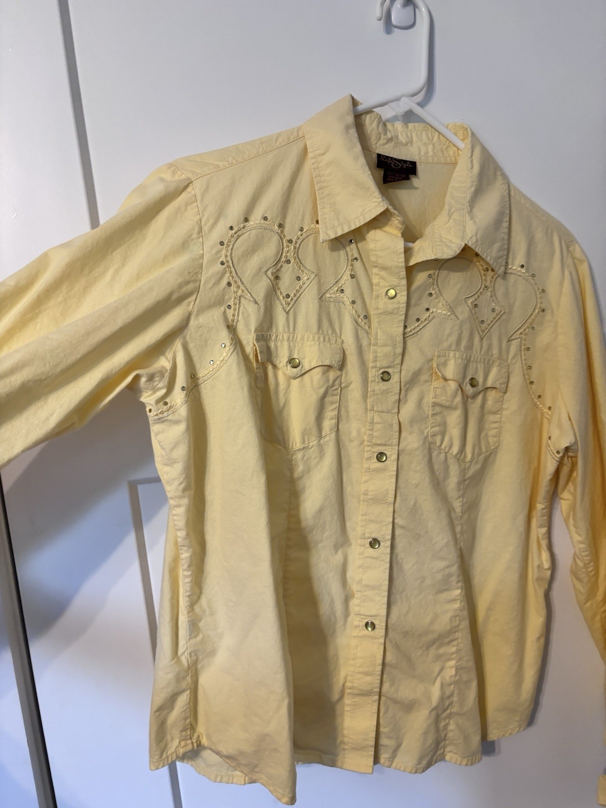 Life Style Yellow Western Shirt Large Embellished Cowgirl