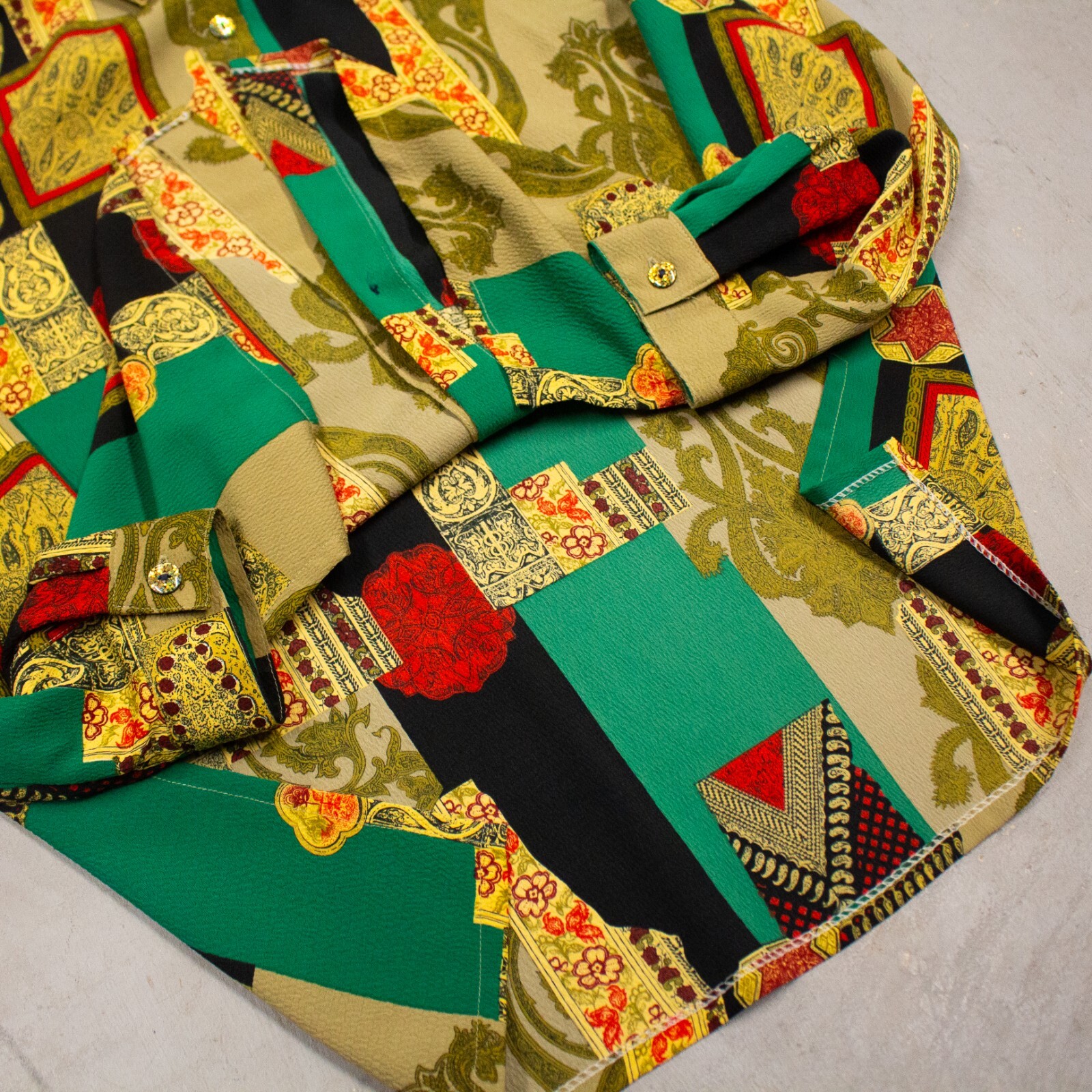 Vintage 70s SIMEON Crazy Cool Pattern Button Up Blouse Shirt Large
