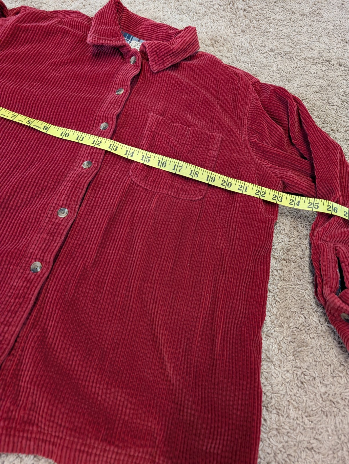LL Bean Comfort Corduroy Petite Large Shirt Womens Red Flannel Lined Wale Jacket