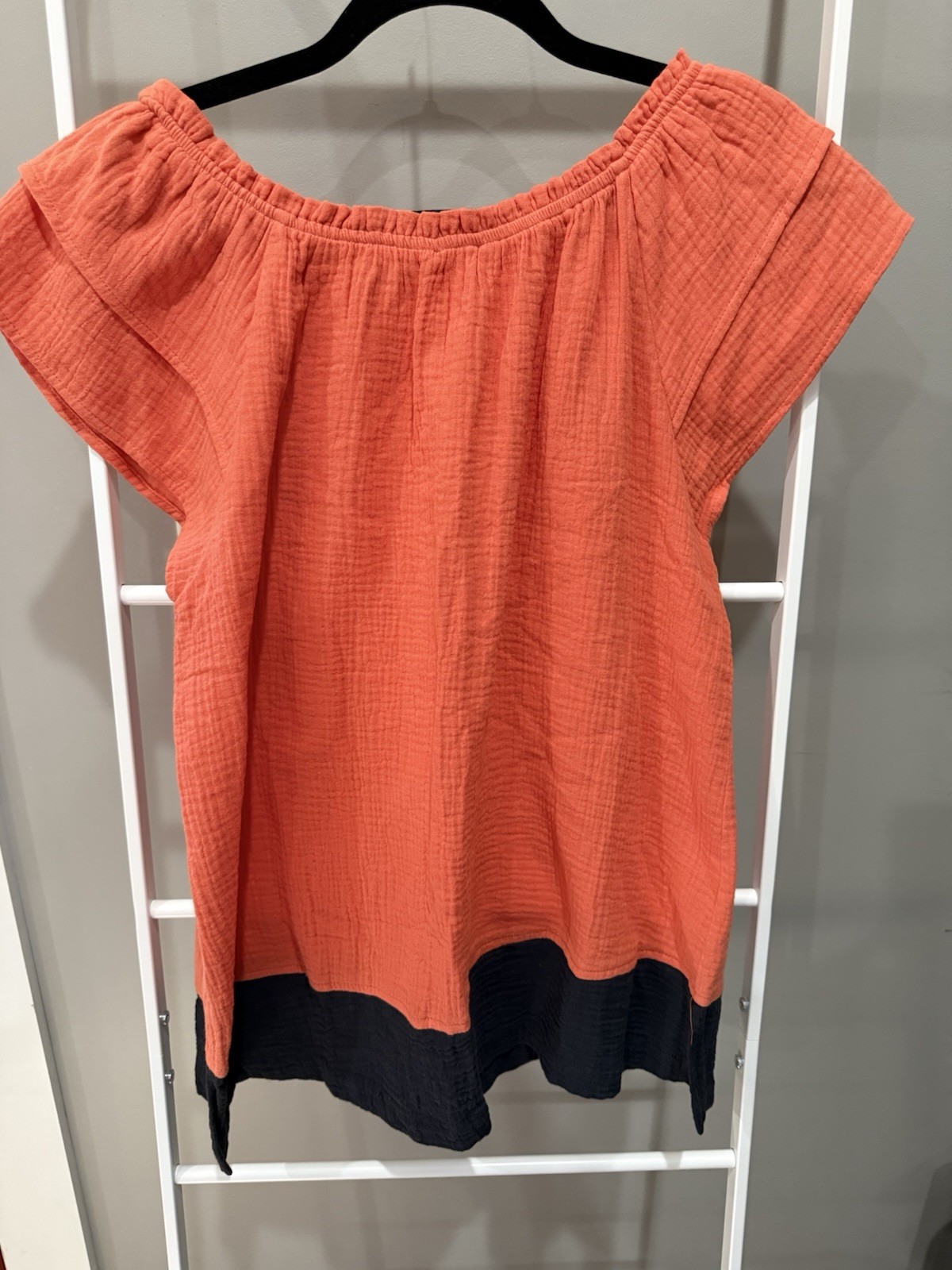 Cotton Bleu Orange Navy Solid Layered Woven 100% cotton Round Neck Pullover top