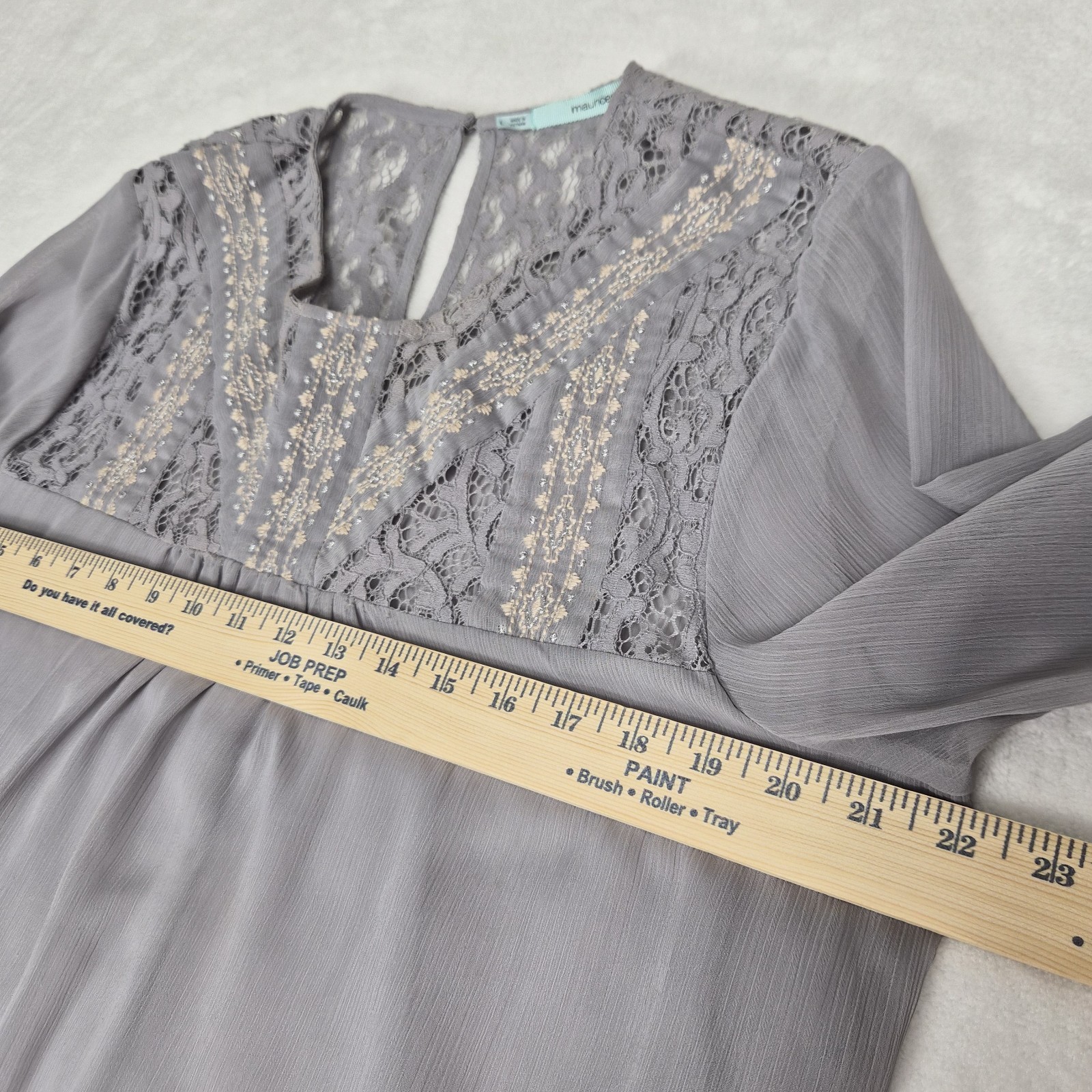 Cottagecore maurices Gray Lace Embroidered Sheer Blouse Top L Boho Fairycore Y2K