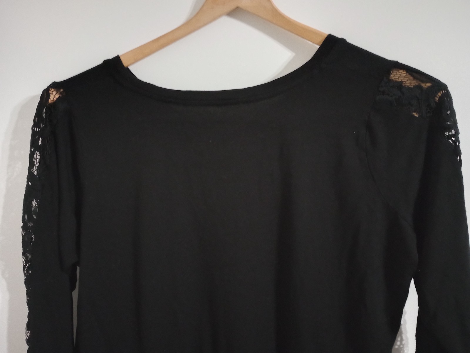 Layered Shirt Blouse Women’s 3/4 Long Sleeve,with Lace Accents BLACK, Large
