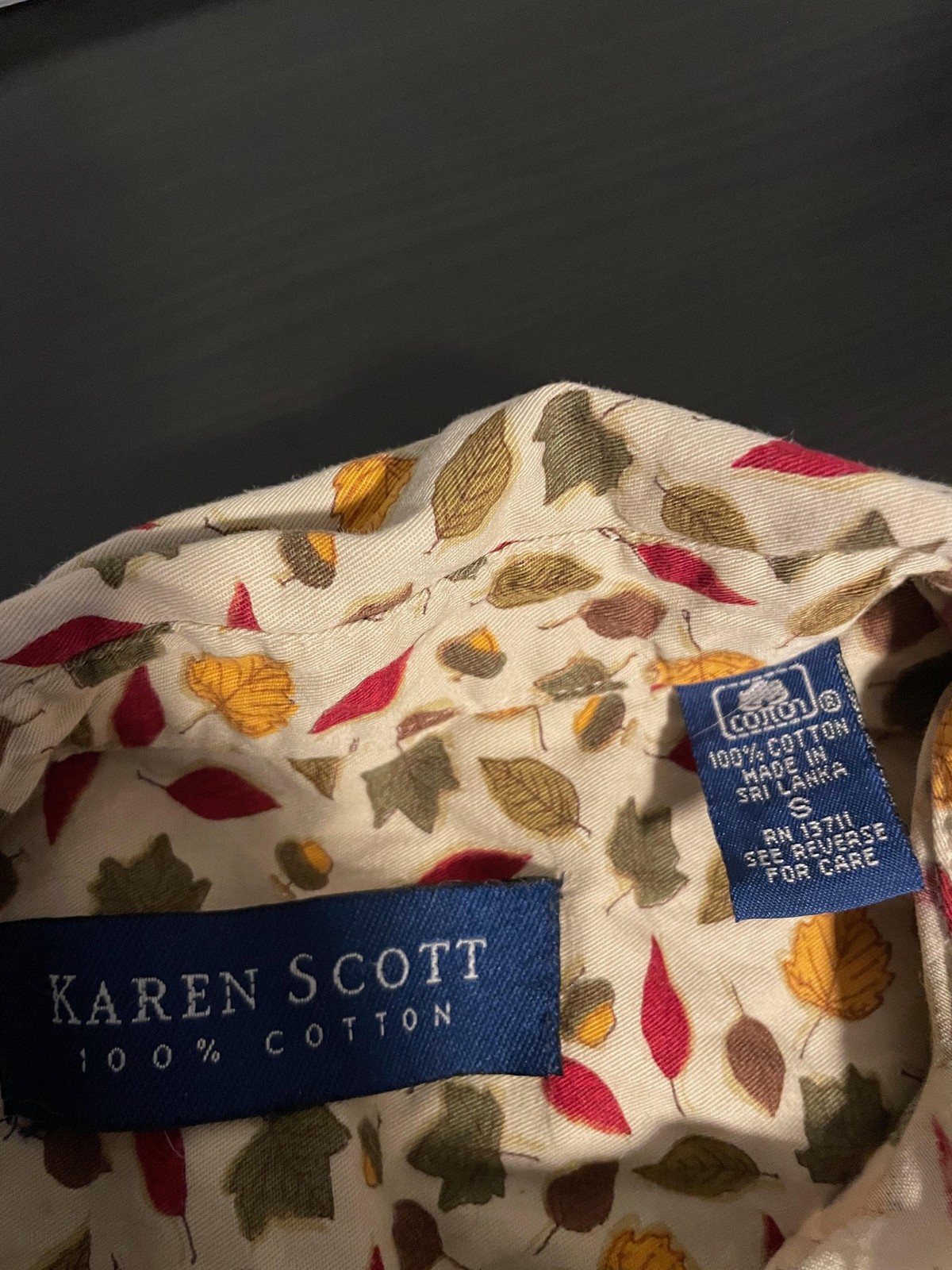 Karen Scott Button Up Womens Small Multicolor Fall Leaf Print Autumn Artsy Boho