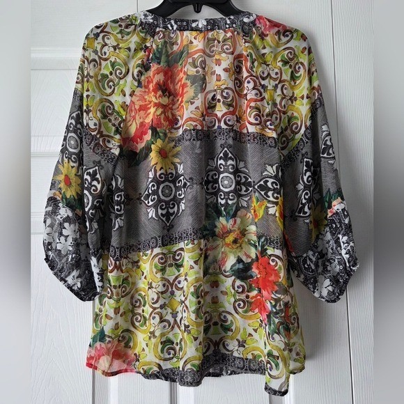 Fig and Flower Multicolor Sheer Floral Top Size S. Excellent condition.