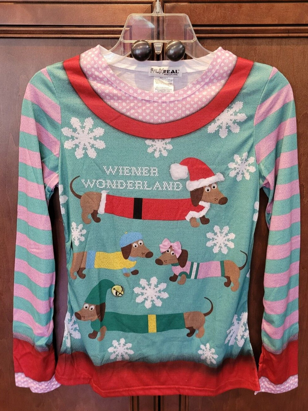 Faux Real Wiener Wonderland Christmas Holiday Shirt Sz M Wiener Dogs Ugly Tshirt