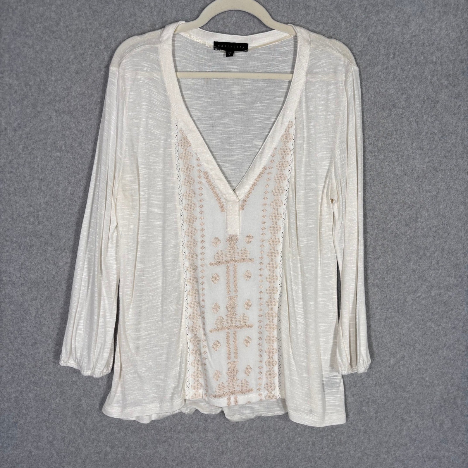 Sanctuary Crochet Stitch Burnout Top Large Aztec Embroidered Southwestern Boho