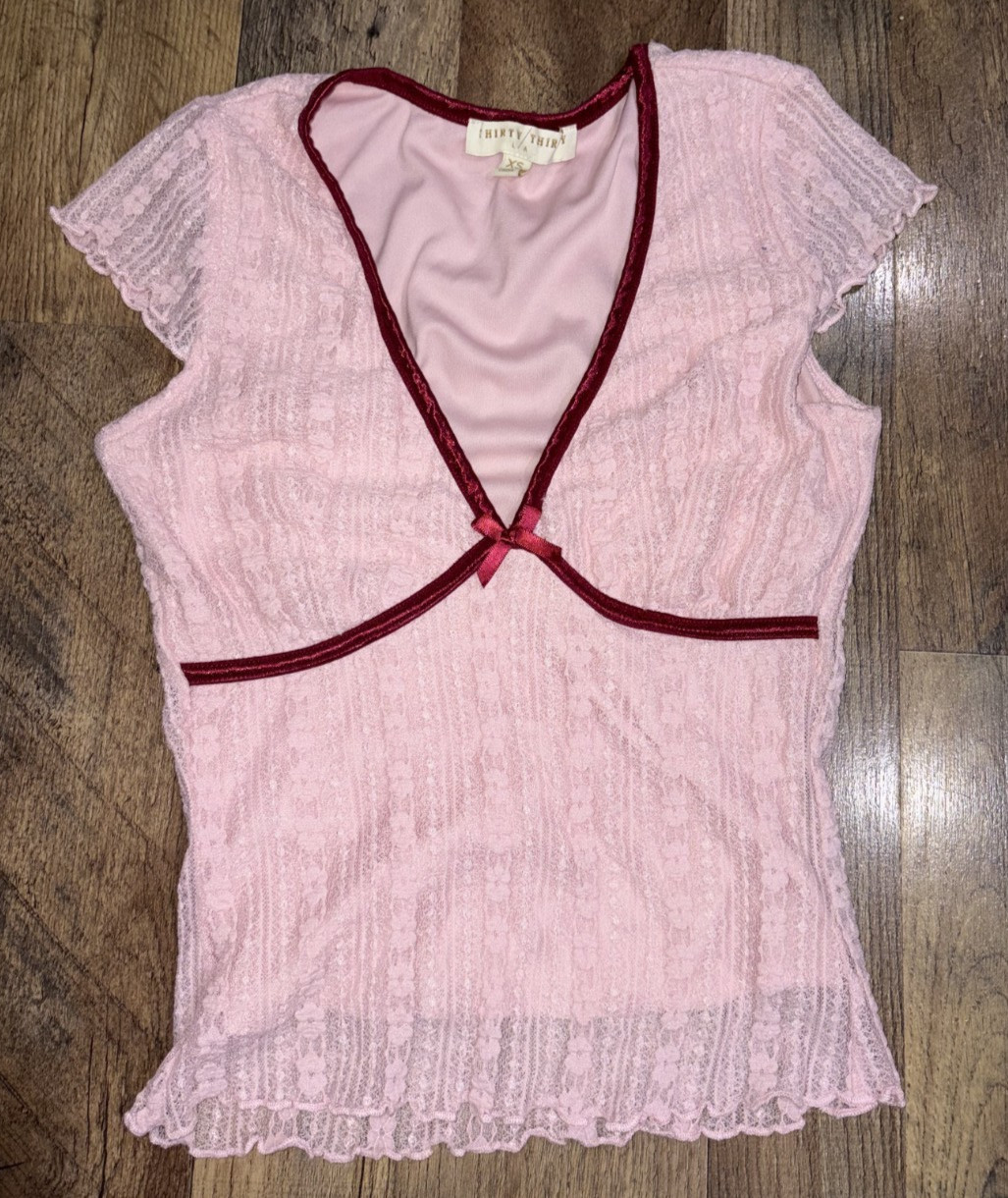 Thirty / Thirty LA Pink Lace Cropped Baby Tee Size XS Y2K Style, Cottgecore