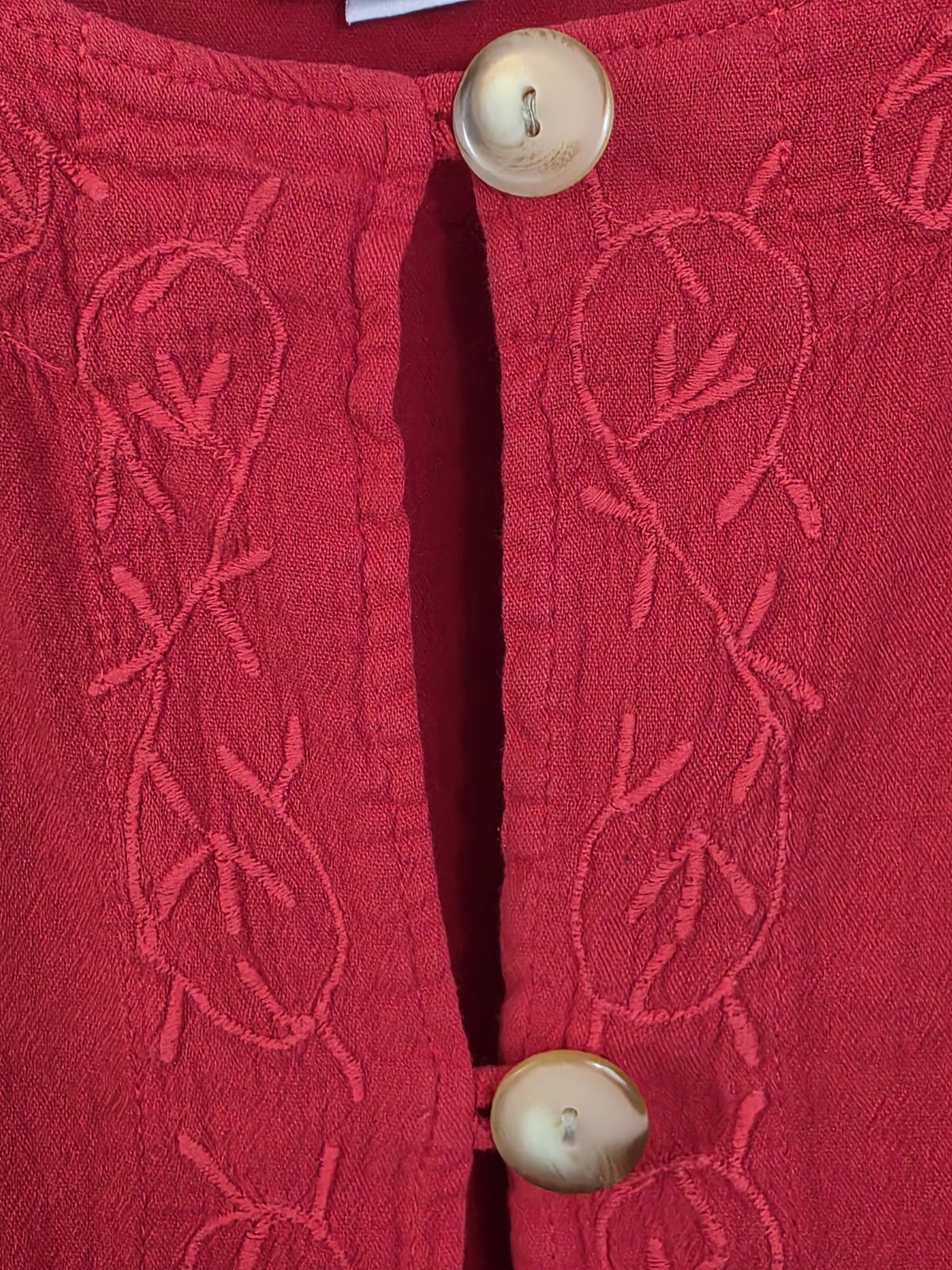 EUCALYPTUS Women’s L Red 2 button Jacket Embroidery Handmade Cotton Boho