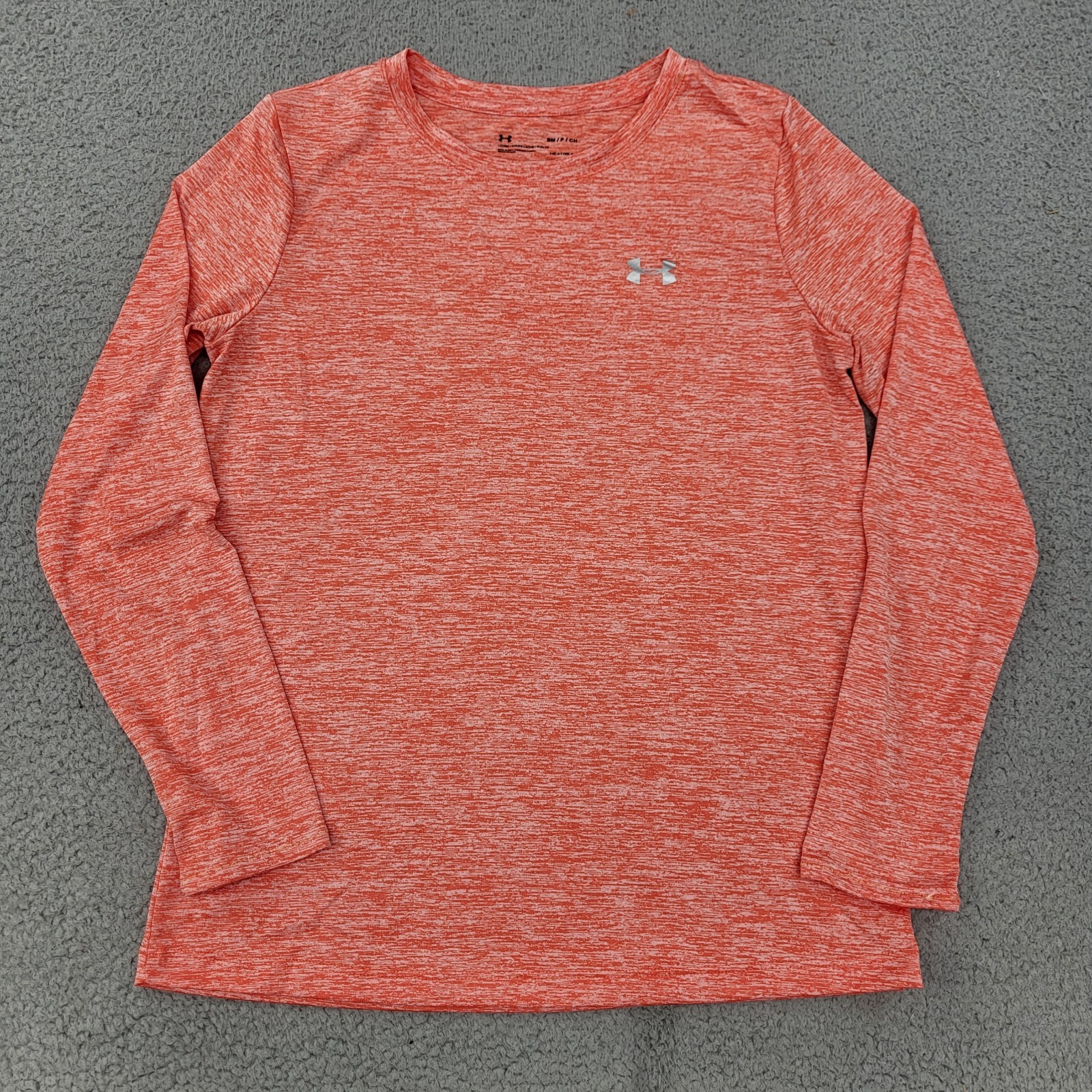 Under Armour HeatGear Shirt Womens Small Orange Loose Heather Top Long Sleeve