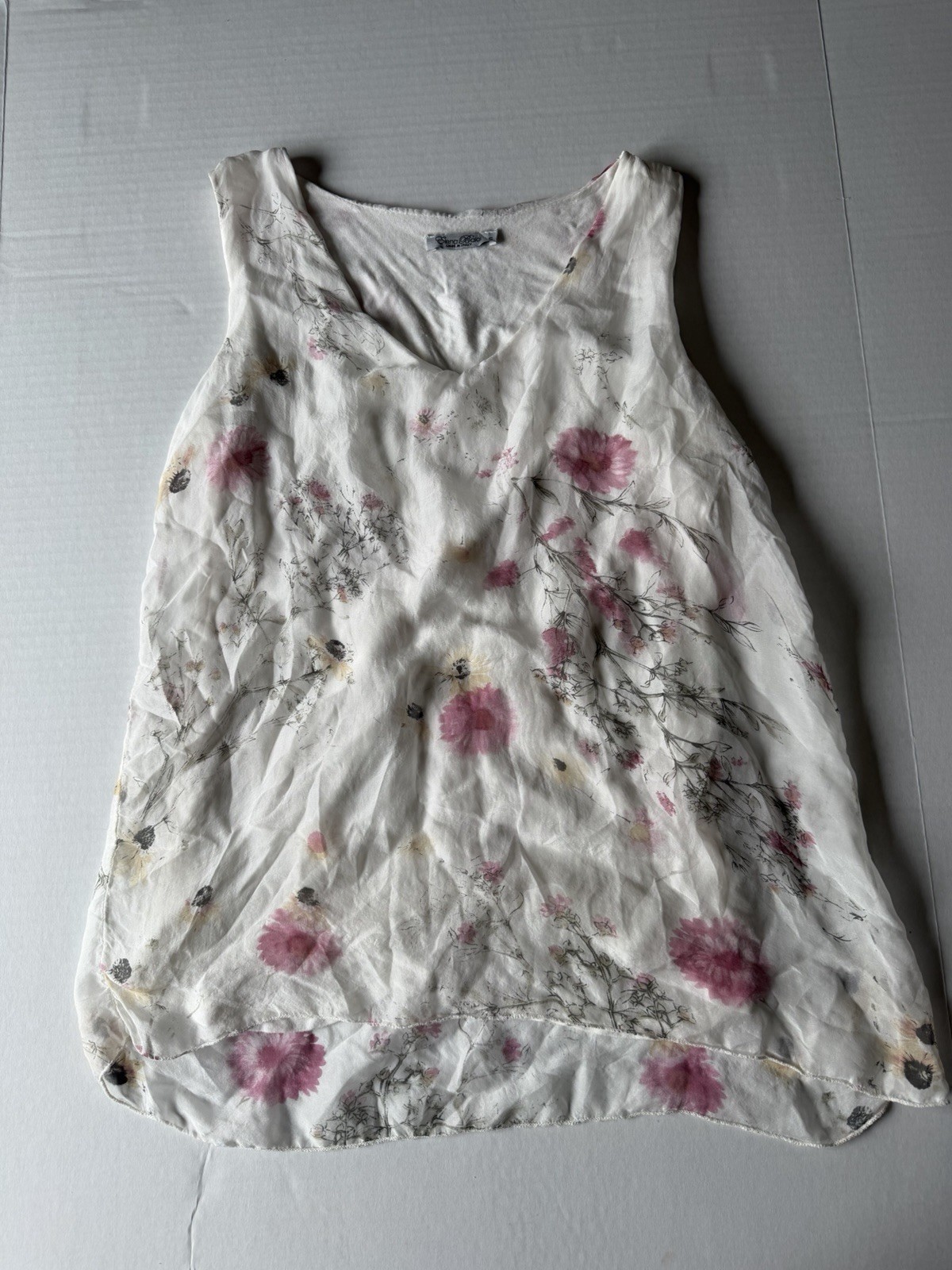 Elena baldi Women’s Silk Floral Tank Top Blouse Size S Made In Italy Cottagecore