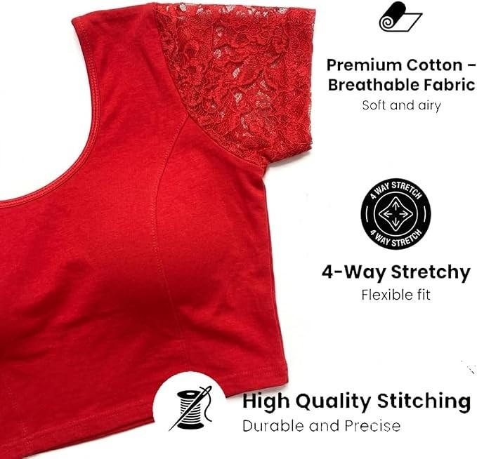 Chandrakala Stretchable Readymade Indian Ethnic Saree Blouse CropTop Red Small