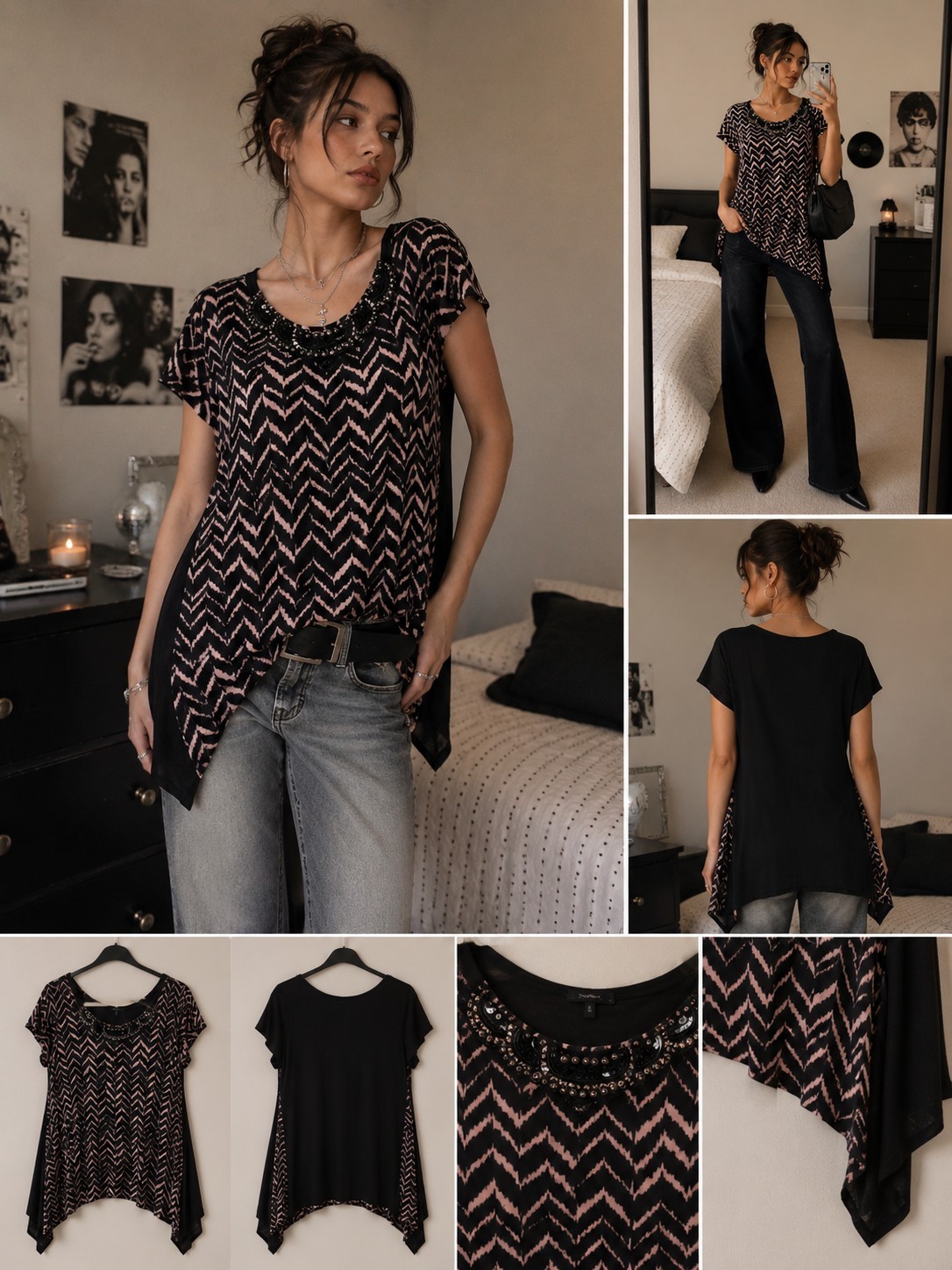 Lavish Size Small Embellished Chevron Blouse