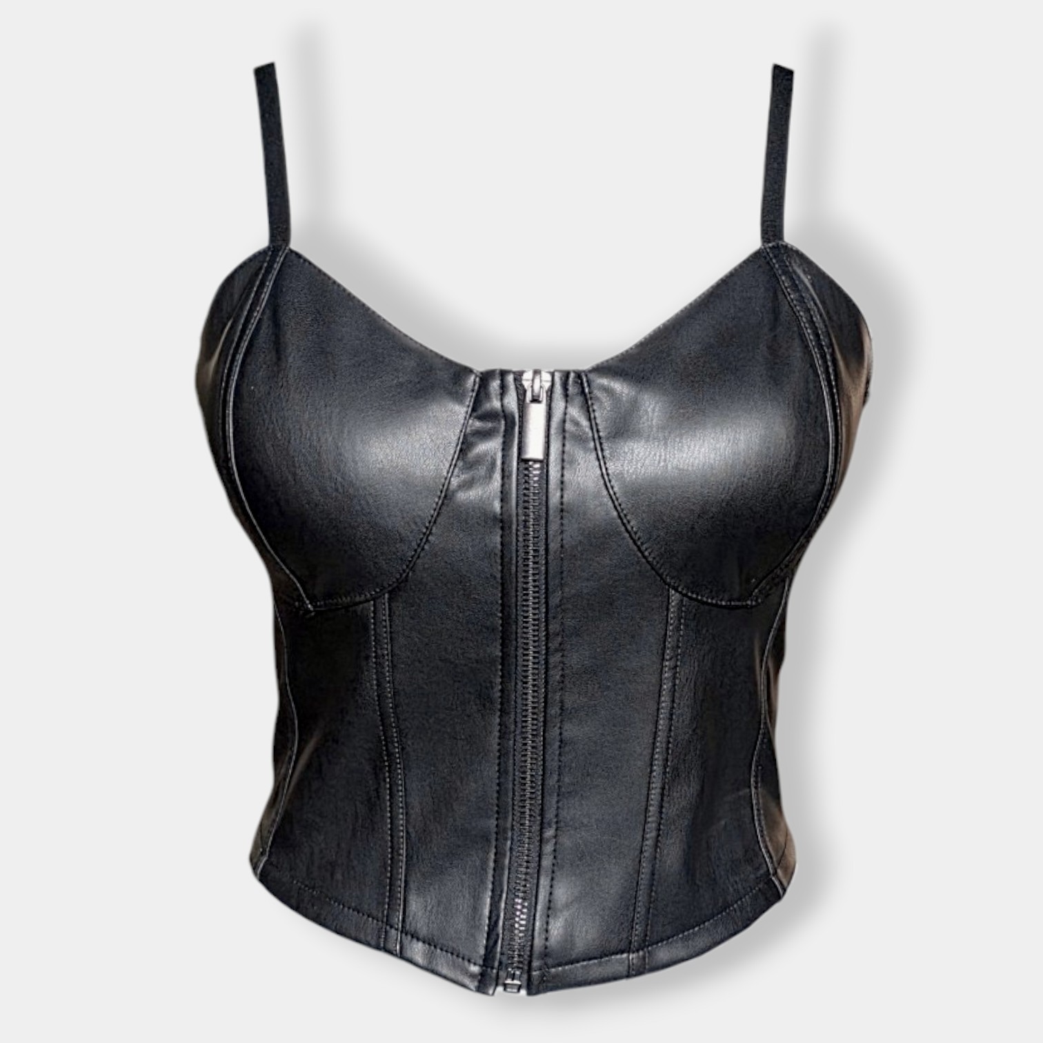 No Boundaries NWOT Women’s Black Leather Front Zip Bustier Top Size Medium