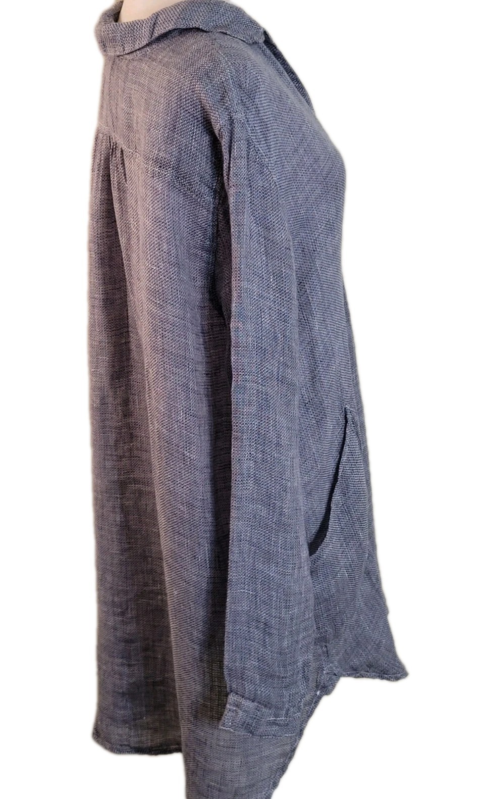 CP Shades 100% Linen Teton Tunic Dress Beach Coverup Blue Size M Long Sleeve