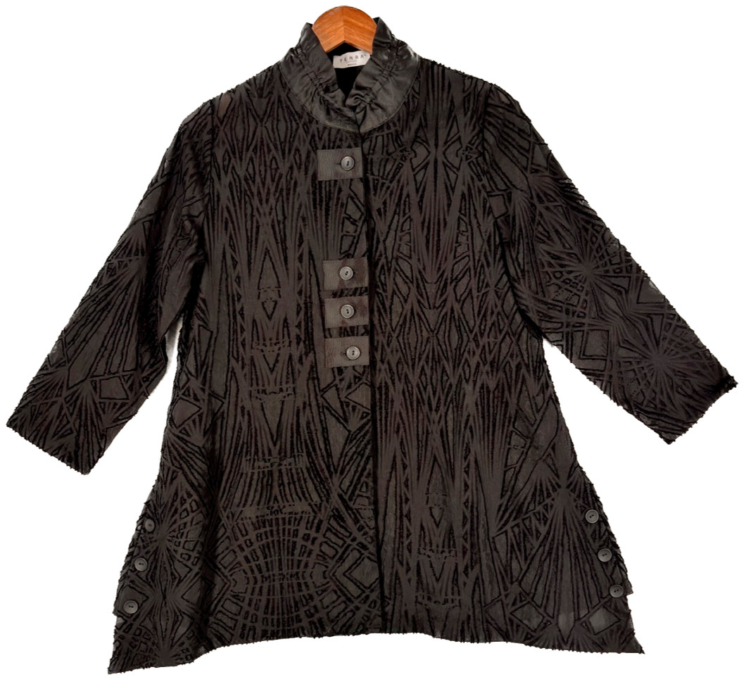 Terra SJ Apparel Tunic Small Black Abstract Textured Art to Wear Deco Silk Blend