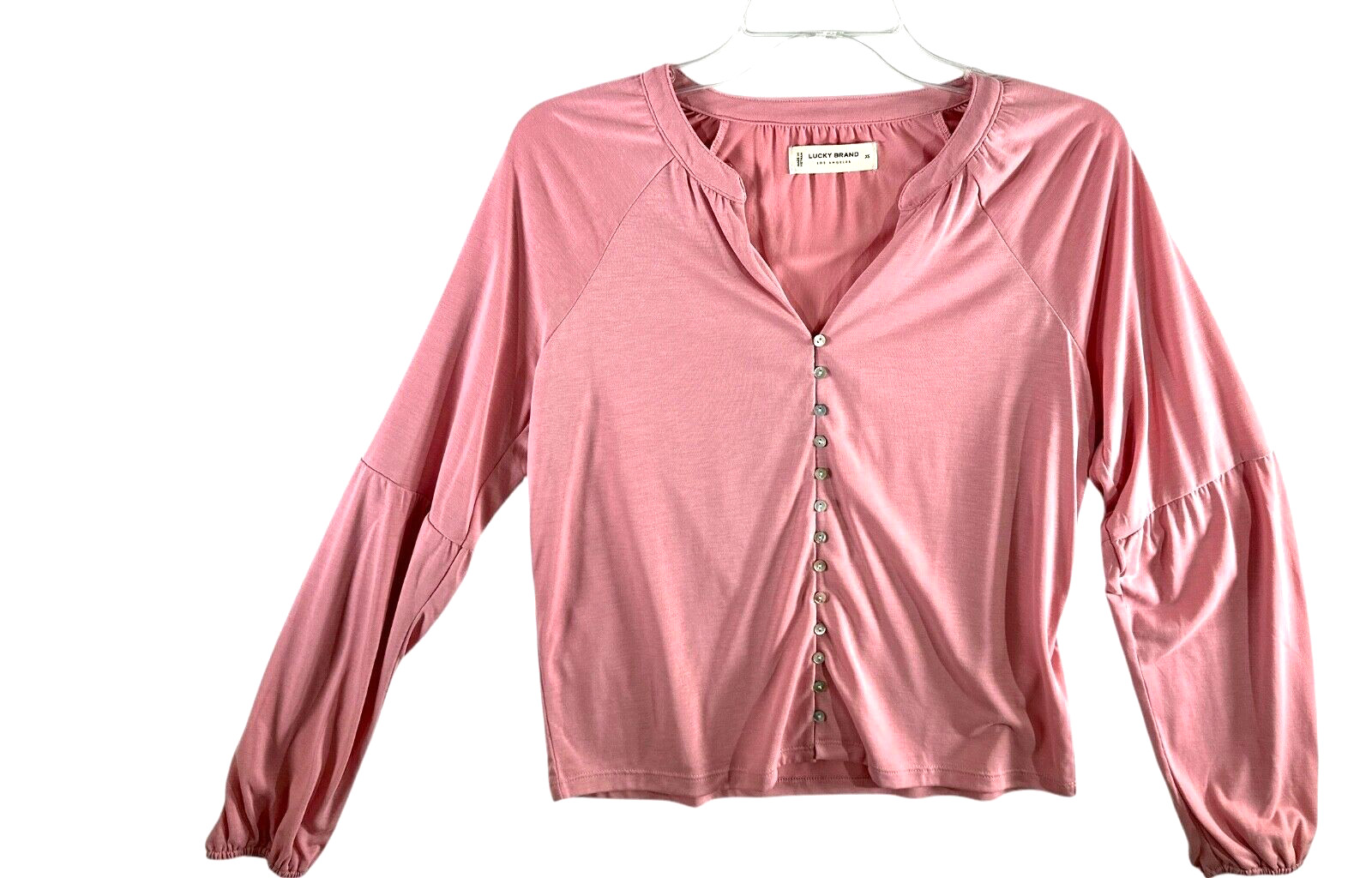 Lucky Brand Sz XS Pink Top Long Sleev Elastic Cuff Modal/Polyester Button Front