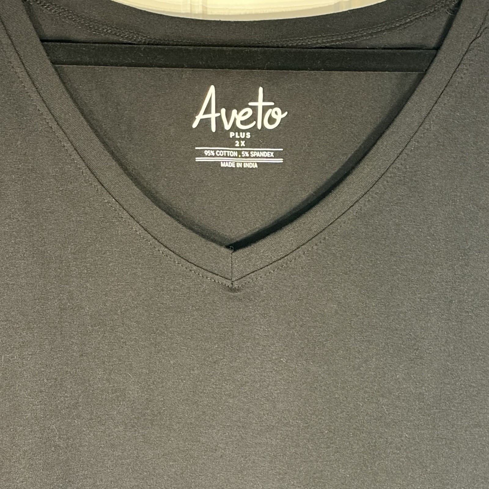 Aveto Plus Black V-Neck T-Shirt Women’s 2X Cotton Stretch Basic Short Sleeve Top