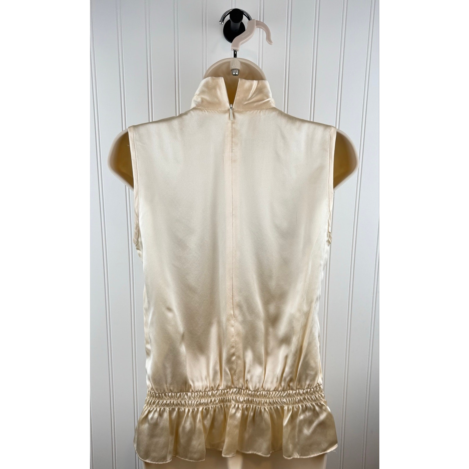 Nanette Lepore 100% Silk Sleeveless Bow Neck Blouse Champagne Ivory Size 2 USA